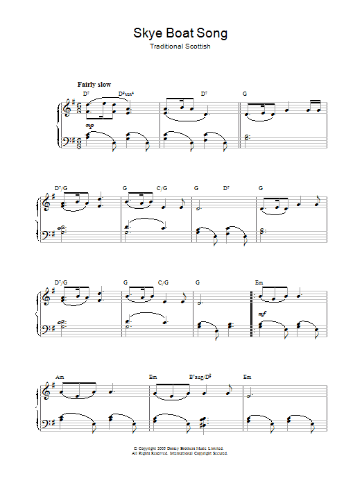 Traditional The Skye Boat Song Sheet Music Notes & Chords for Piano - Download or Print PDF