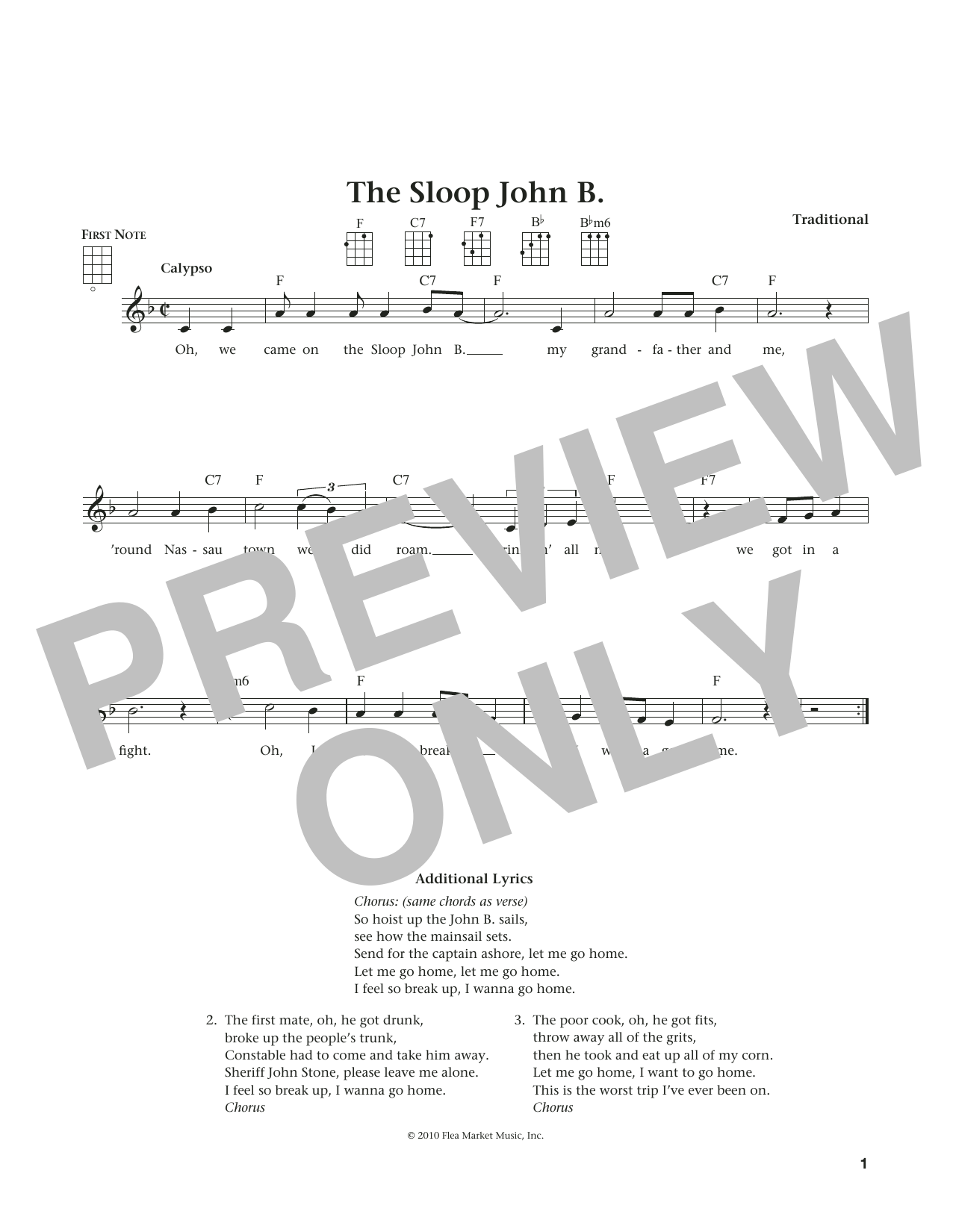 Traditional Sloop John B. (from The Daily Ukulele) (arr. Liz and Jim Beloff) Sheet Music Notes & Chords for Ukulele - Download or Print PDF
