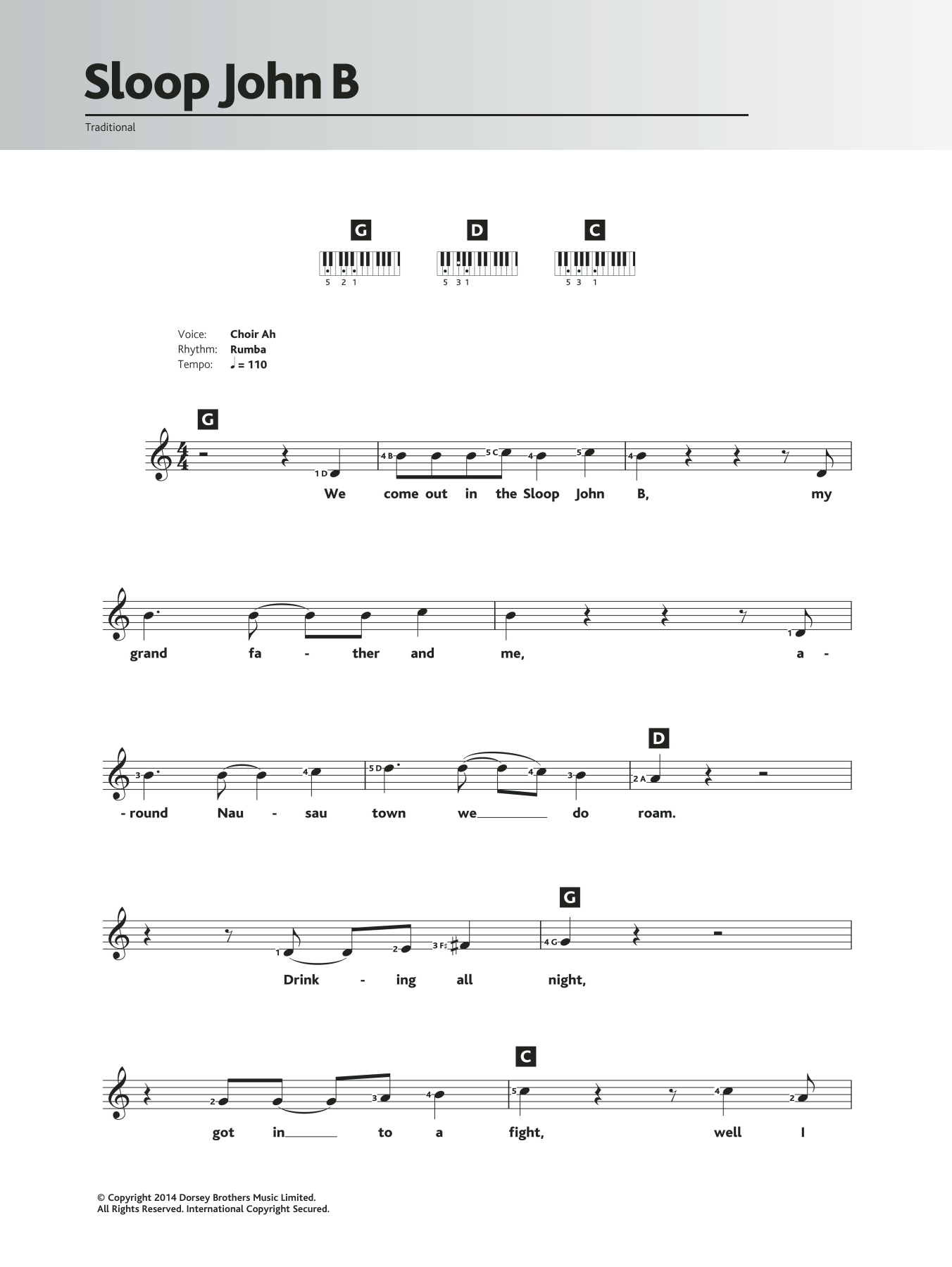 Traditional Sloop John B Sheet Music Notes & Chords for Keyboard - Download or Print PDF
