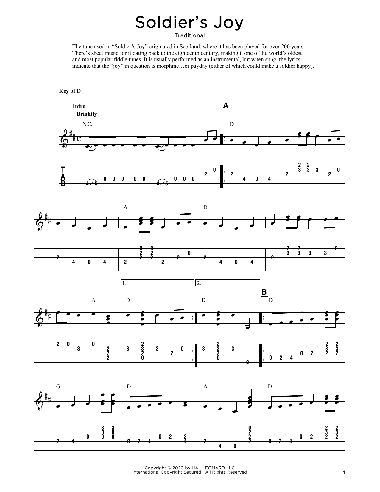 Traditional Soldier's Joy (arr. Fred Sokolow) Sheet Music Notes & Chords for Solo Guitar Tab - Download or Print PDF