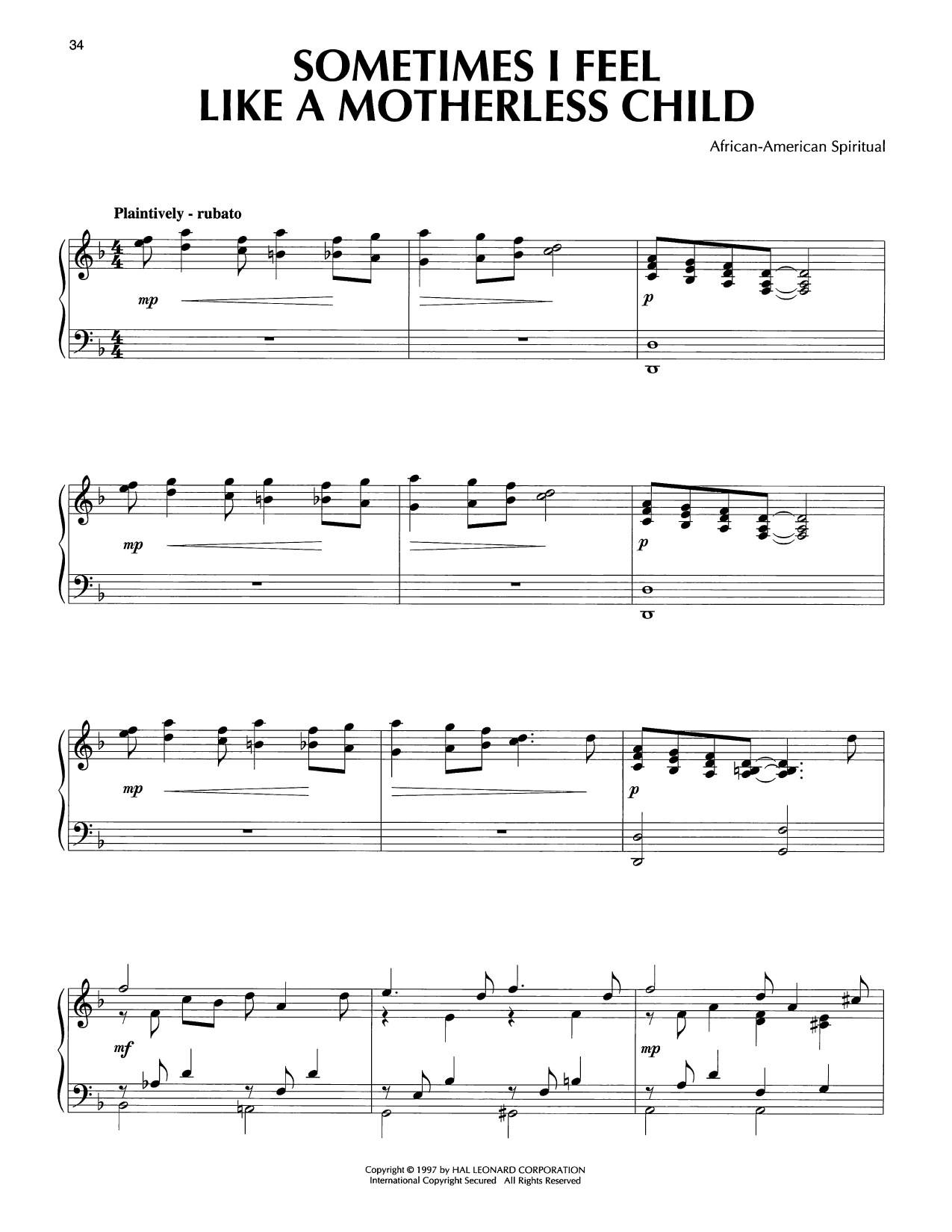 Traditional Sometimes I Feel Like A Motherless Child (arr. Kurt Kaiser) Sheet Music Notes & Chords for Piano Solo - Download or Print PDF