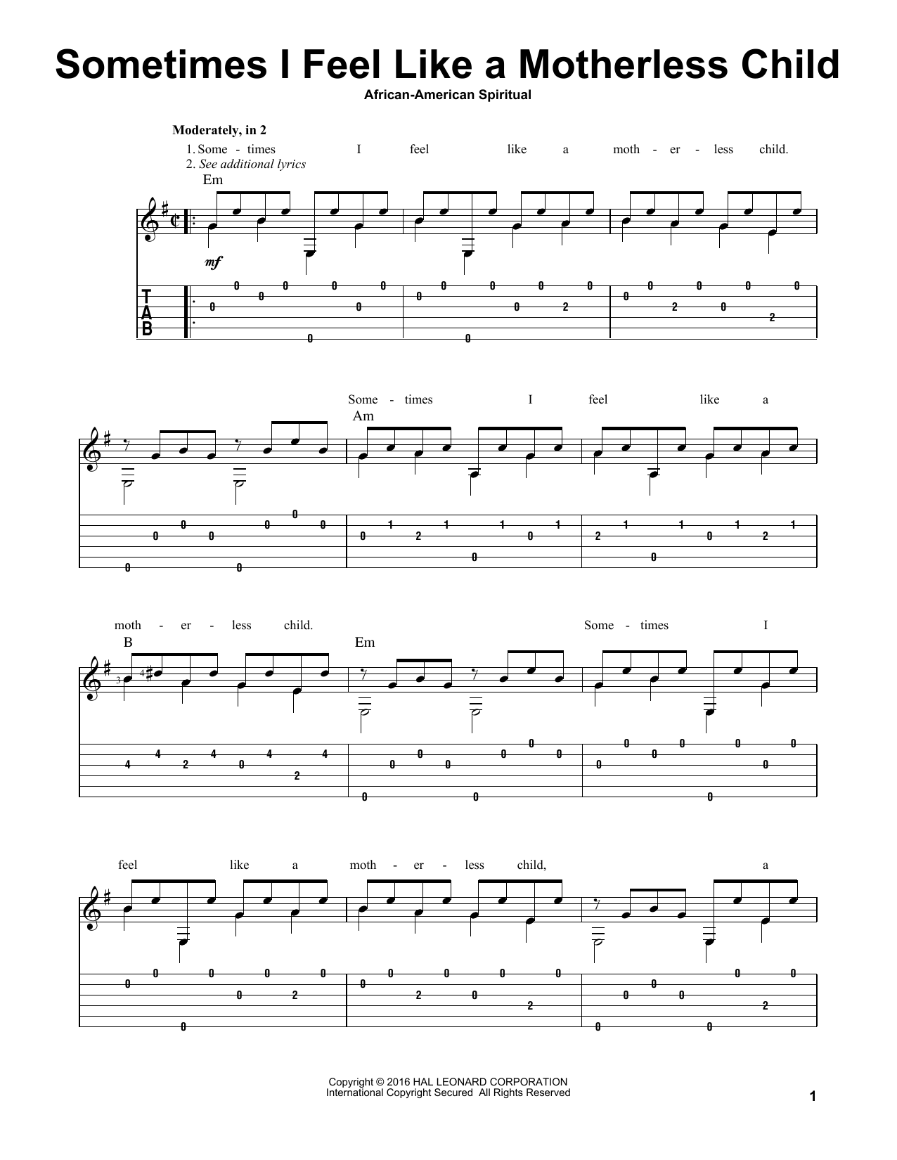 Mark Phillips Sometimes I Feel Like A Motherless Child Sheet Music Notes & Chords for Guitar Tab - Download or Print PDF