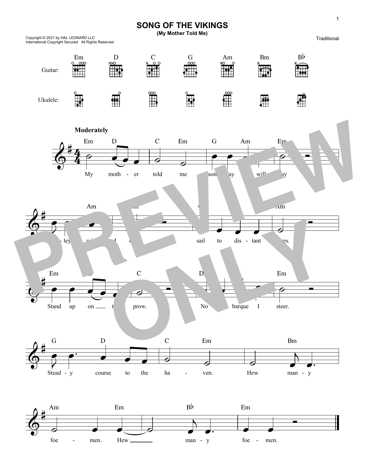 Traditional Song Of The Vikings Sheet Music Notes & Chords for Lead Sheet / Fake Book - Download or Print PDF