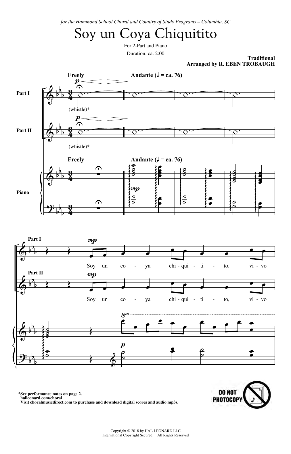 Traditional South American Fol Soy Un Coya Chiquitito (arr. R. Eben Trobaugh) Sheet Music Notes & Chords for 2-Part Choir - Download or Print PDF