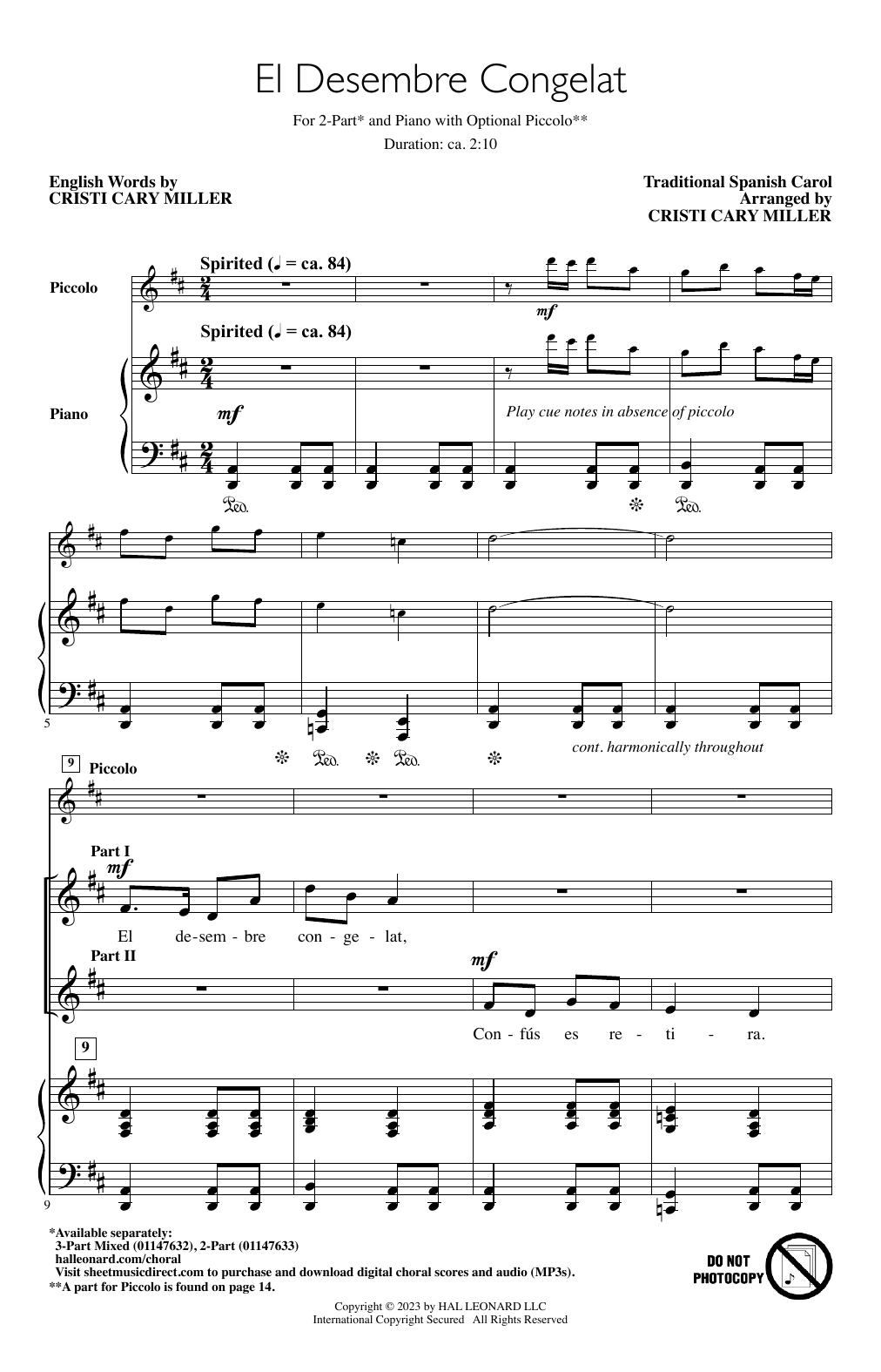 Traditional Spanish Carol El Desembre Congelat (arr. Cristi Cary Miller) Sheet Music Notes & Chords for 3-Part Mixed Choir - Download or Print PDF