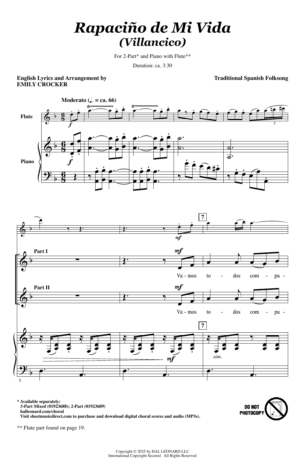 Traditional Spanish Folk Song Rapaciño De Mi Vida (Villancico) (arr. Emily Crocker) Sheet Music Notes & Chords for 2-Part Choir - Download or Print PDF