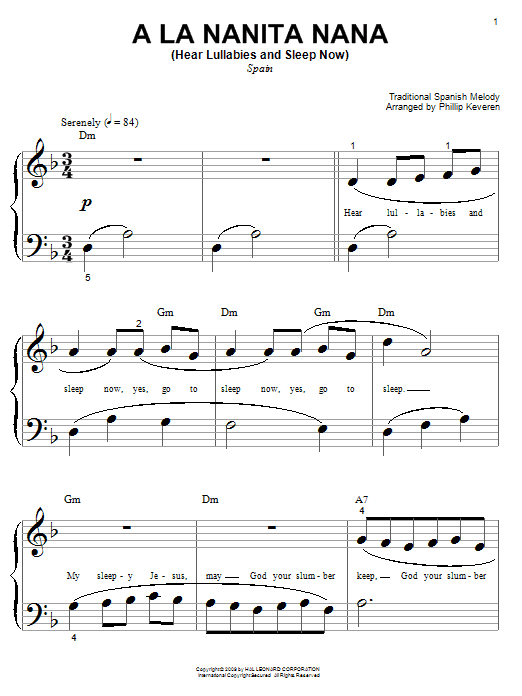 Traditional Spanish Melody A La Nanita Nana (Hear Lullabies And Sleep Now) Sheet Music Notes & Chords for Piano (Big Notes) - Download or Print PDF
