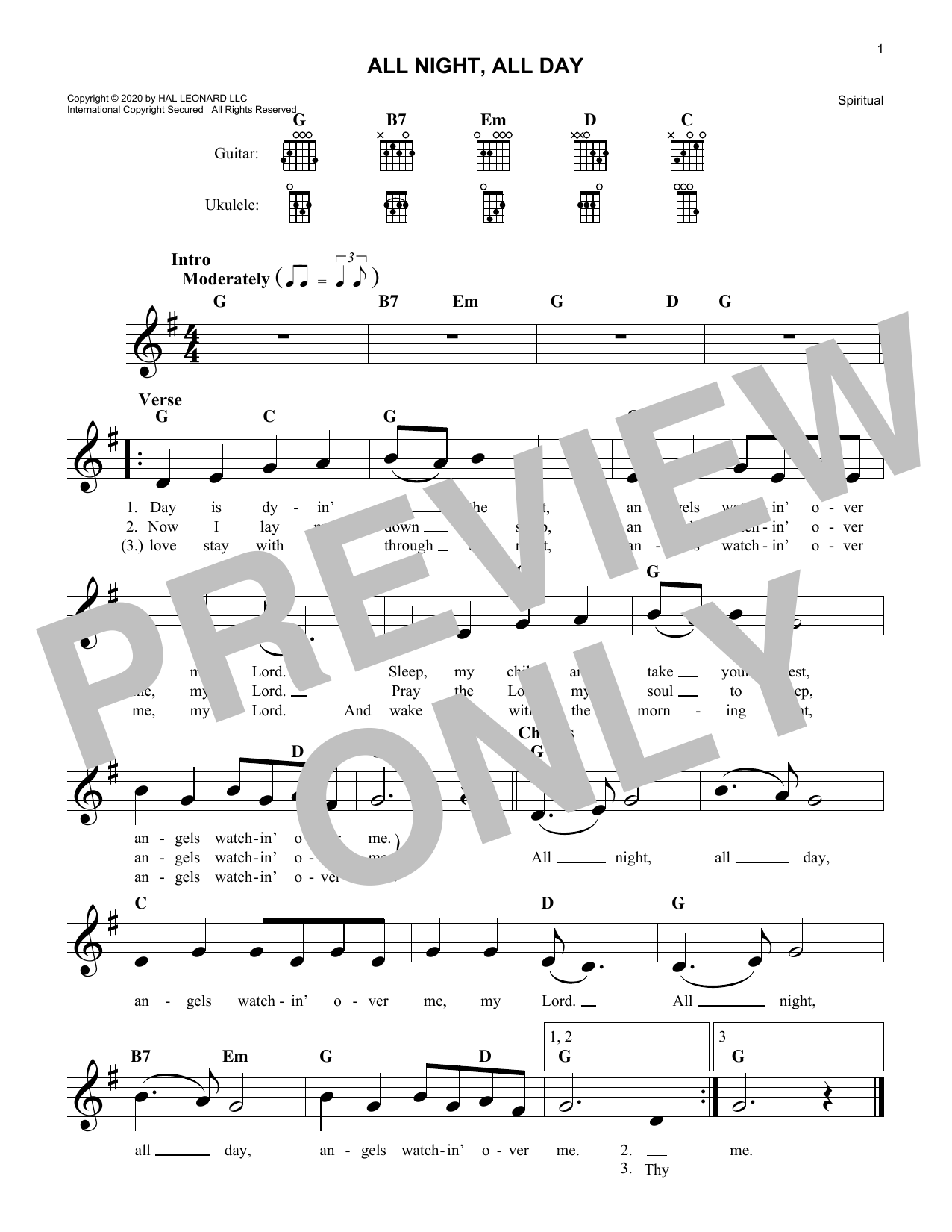 Traditional Spiritual All Night, All Day Sheet Music Notes & Chords for Lead Sheet / Fake Book - Download or Print PDF Traditional Spiritual All Night, All Day Sheet Music Notes & Chords for Lead Sheet / Fake Book - Download or Print PDF