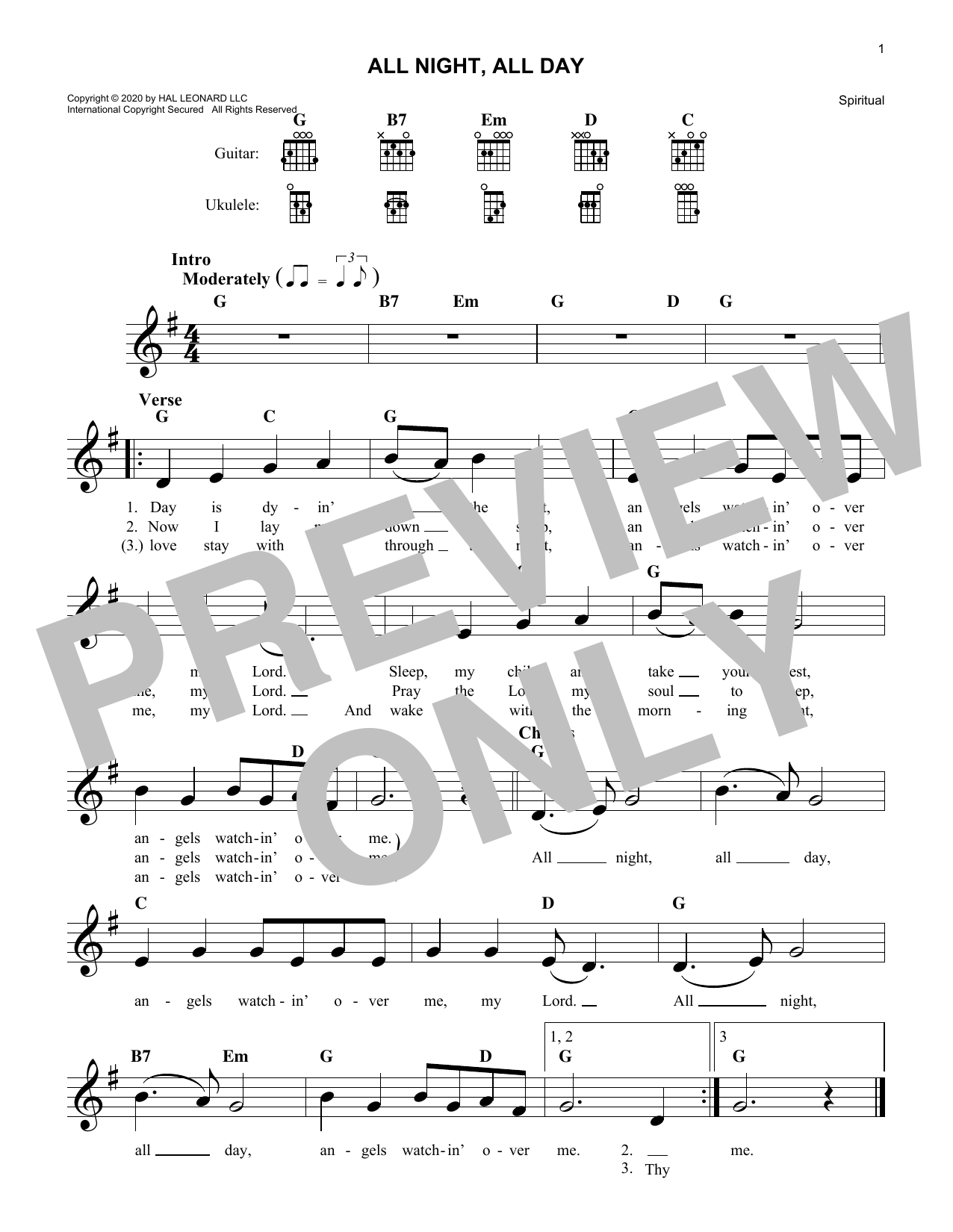 Traditional Spiritual All Night, All Day Sheet Music Notes & Chords for Lead Sheet / Fake Book - Download or Print PDF