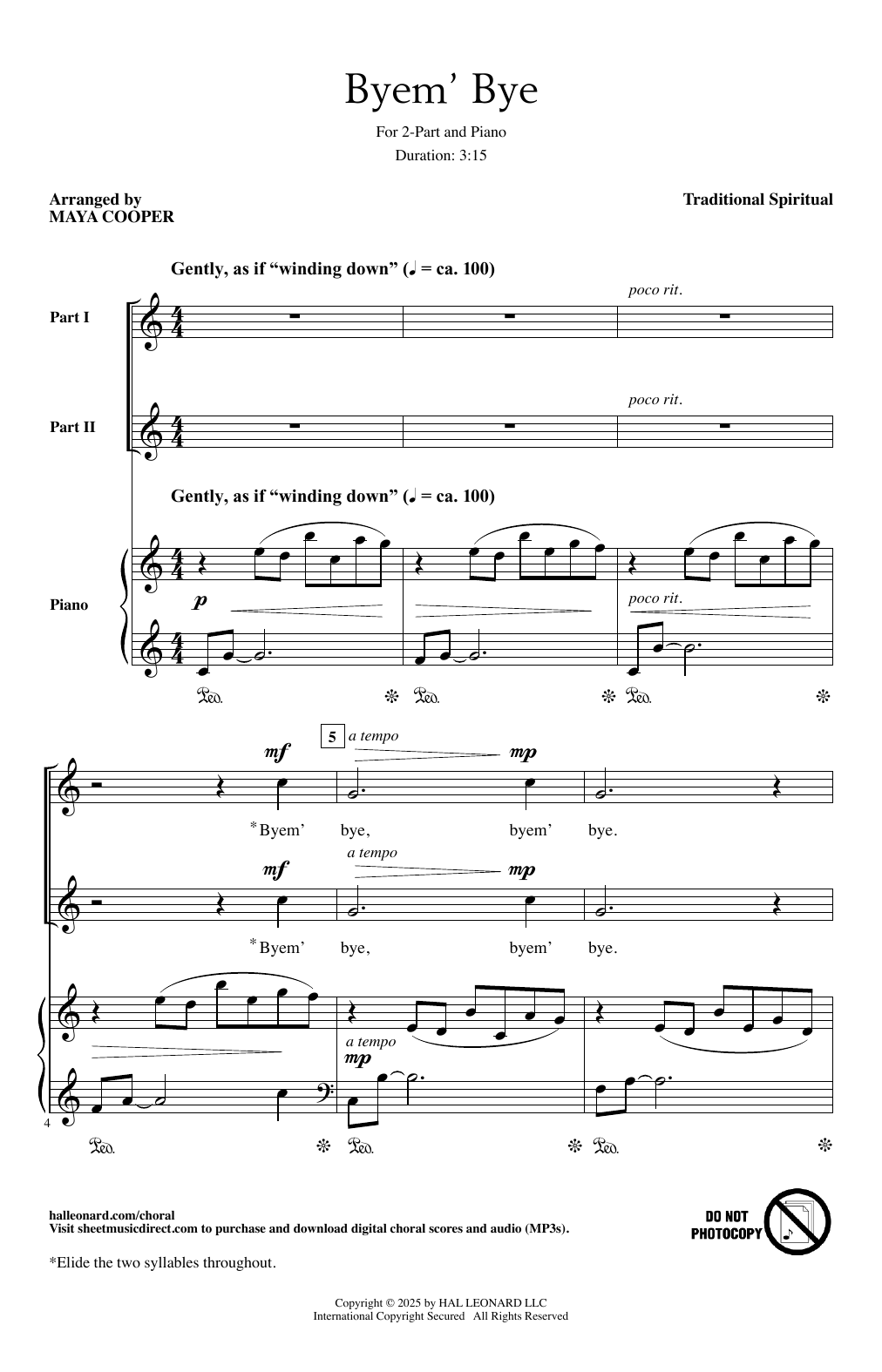 Traditional Spiritual Byem' Bye (arr. Maya Cooper) Sheet Music Notes & Chords for Choir - Download or Print PDF Traditional Spiritual Byem' Bye (arr. Maya Cooper) Sheet Music Notes & Chords for Choir - Download or Print PDF