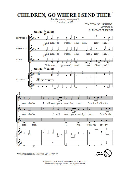 Traditional Spiritual Children Go Where I Send Thee (arr. Glenda E. Franklin) Sheet Music Notes & Chords for SSA - Download or Print PDF