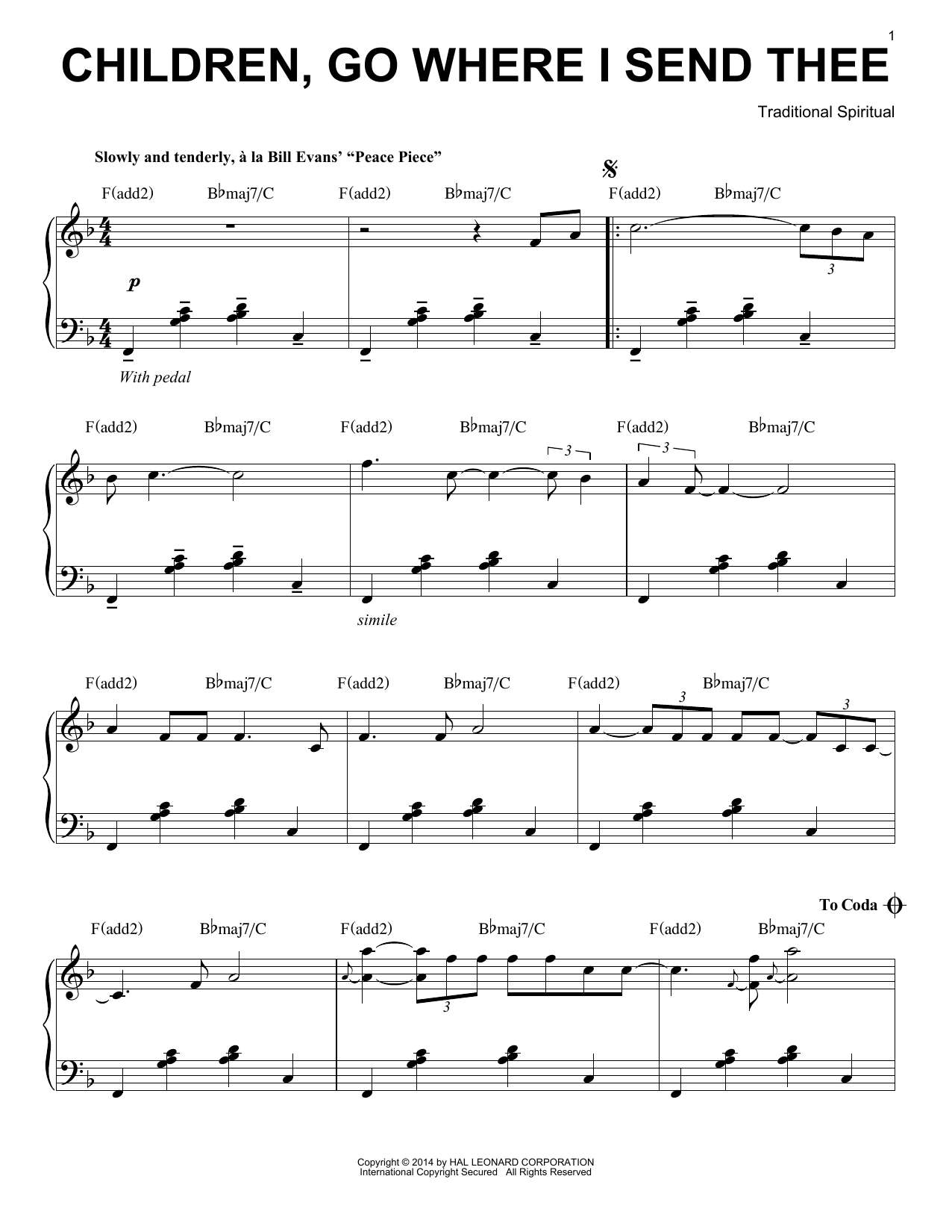Traditional Spiritual Children Go Where I Send Thee [Jazz version] (arr. Brent Edstrom) Sheet Music Notes & Chords for Piano - Download or Print PDF