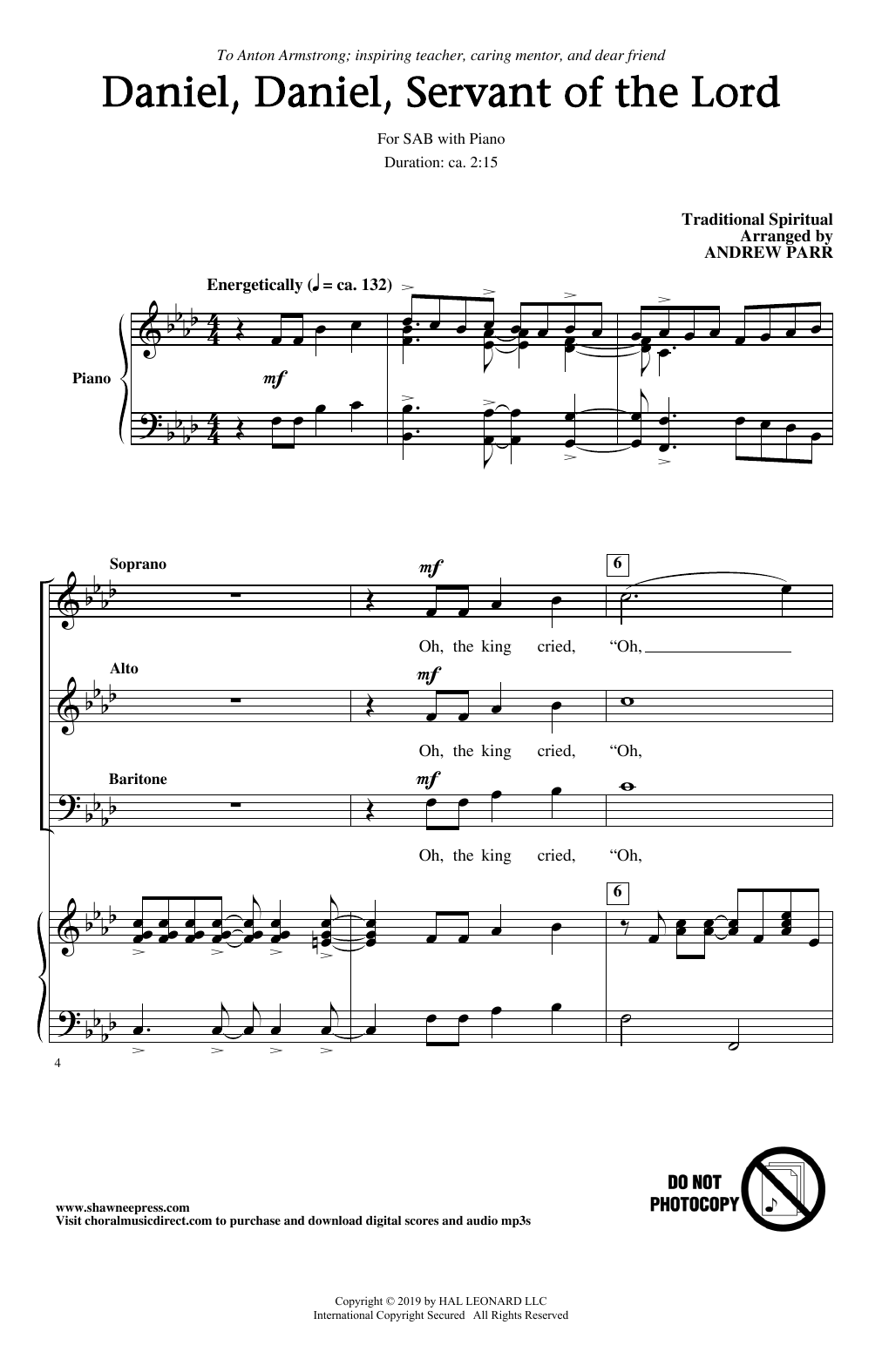 Traditional Spiritual Daniel, Daniel, Servant Of The Lord (arr. Andrew Parr) Sheet Music Notes & Chords for SAB Choir - Download or Print PDF