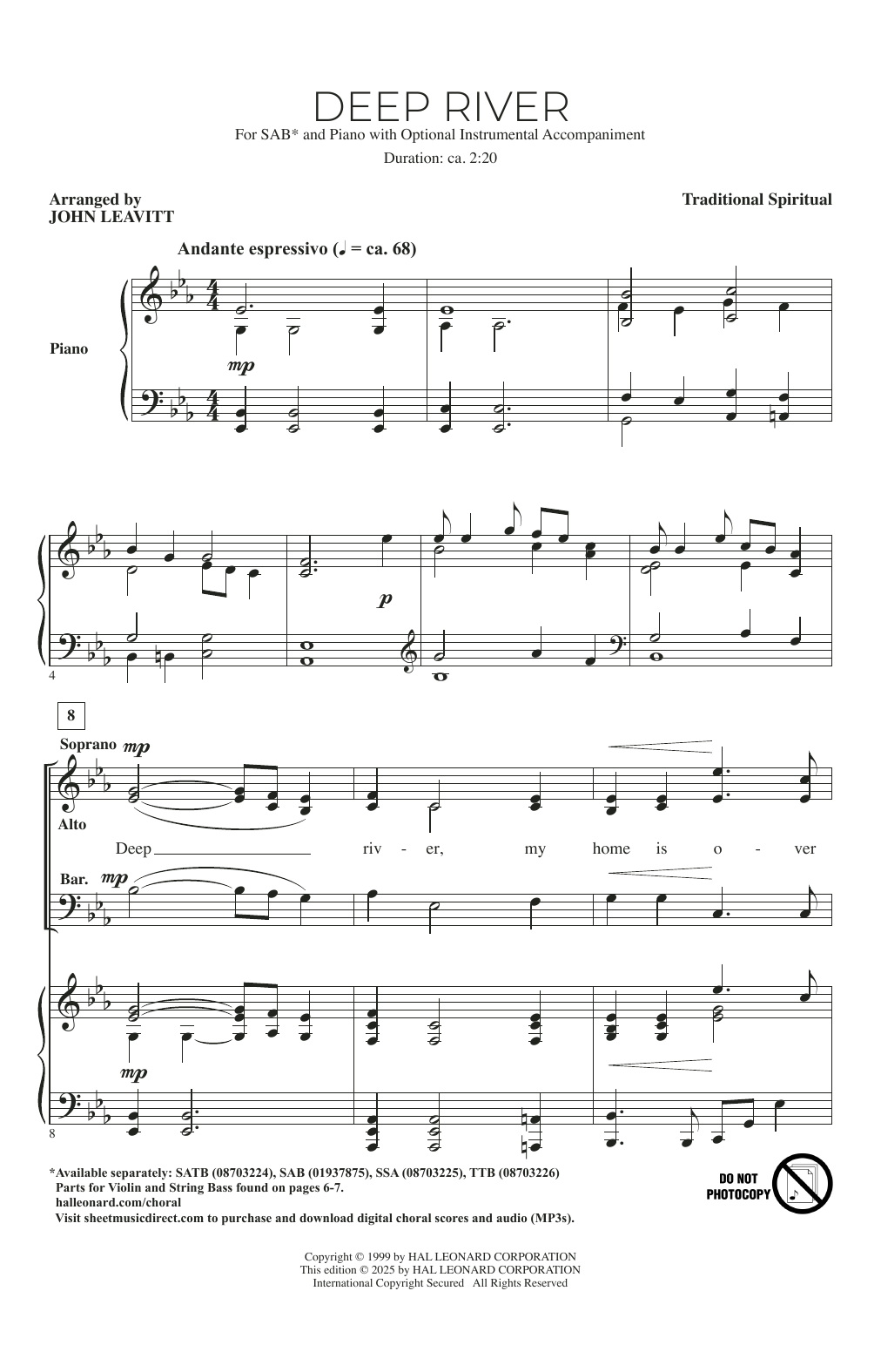 Traditional Spiritual Deep River (arr. John Leavitt) Sheet Music Notes & Chords for SAB Choir - Download or Print PDF