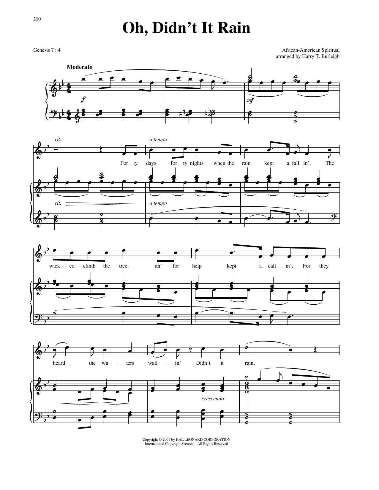 Traditional Spiritual Didn't It Rain (High Voice) Sheet Music Notes & Chords for Piano & Vocal - Download or Print PDF