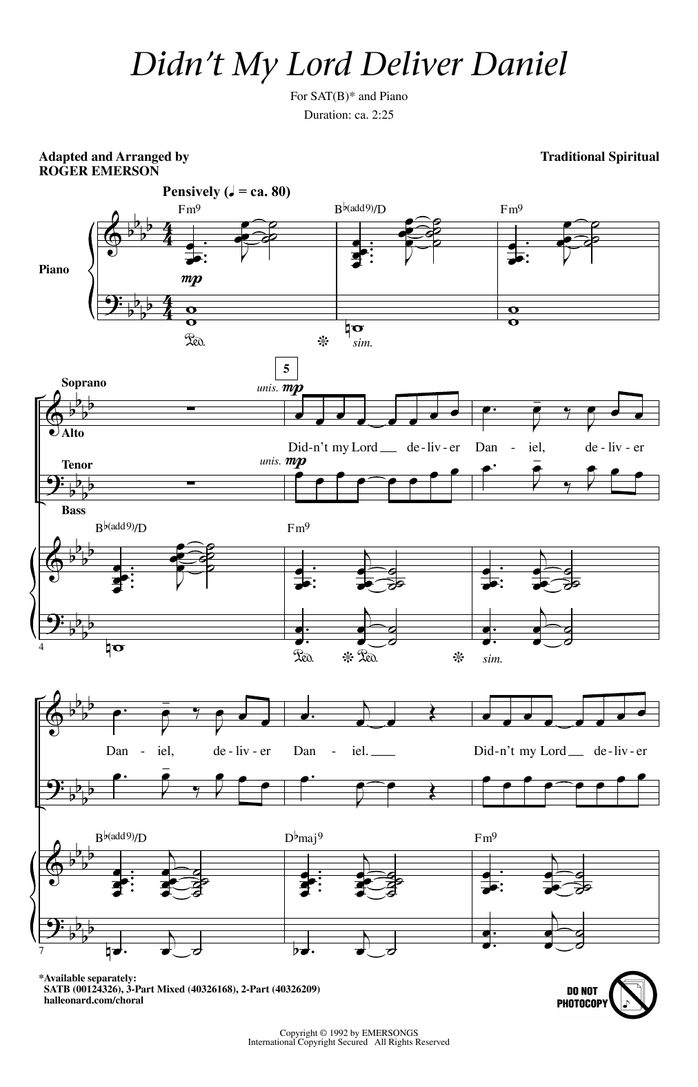 Roger Emerson Didn't My Lord Deliver Daniel Sheet Music Notes & Chords for SATB - Download or Print PDF