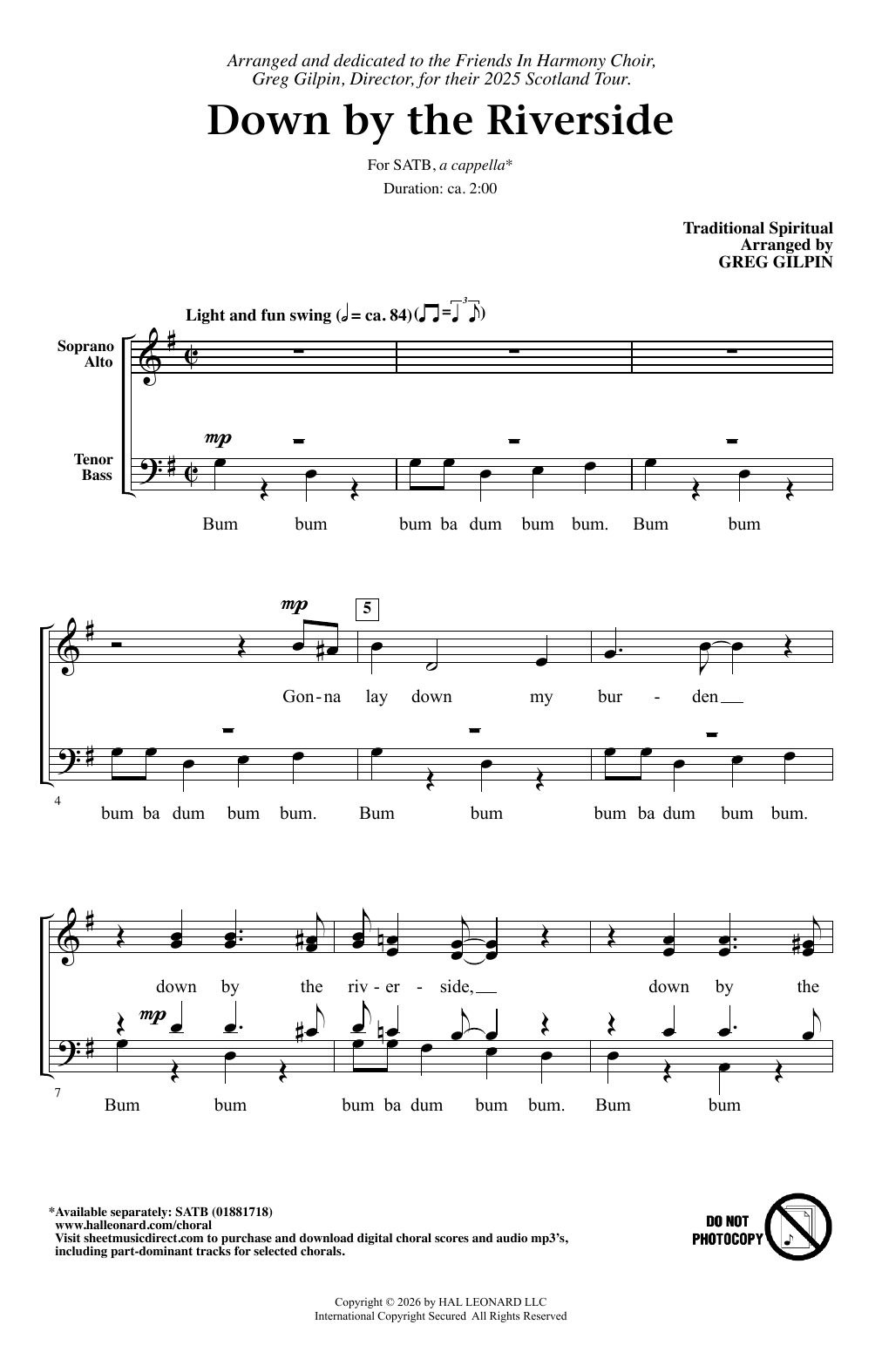 Traditional Spiritual Down By The Riverside (arr. Greg Gilpin) Sheet Music Notes & Chords for SATB Choir - Download or Print PDF