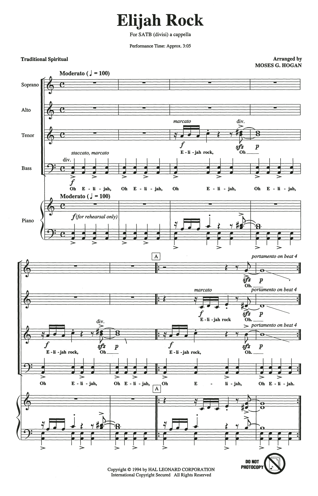 Traditional Spiritual Elijah Rock (arr. Moses Hogan) Sheet Music Notes & Chords for SATB Choir - Download or Print PDF