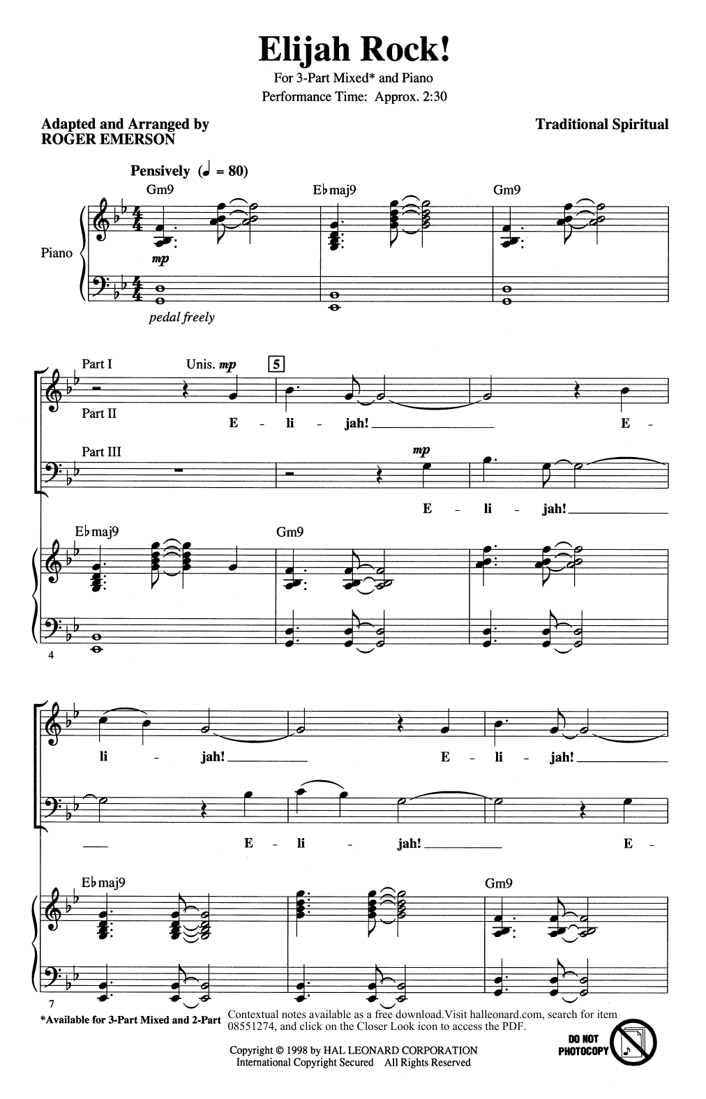 Traditional Spiritual Elijah Rock (arr. Roger Emerson) Sheet Music Notes & Chords for 2-Part Choir - Download or Print PDF