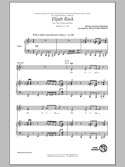 Traditional Spiritual Elijah Rock (arr. Rollo Dilworth) Sheet Music Notes & Chords for 3-Part Treble - Download or Print PDF