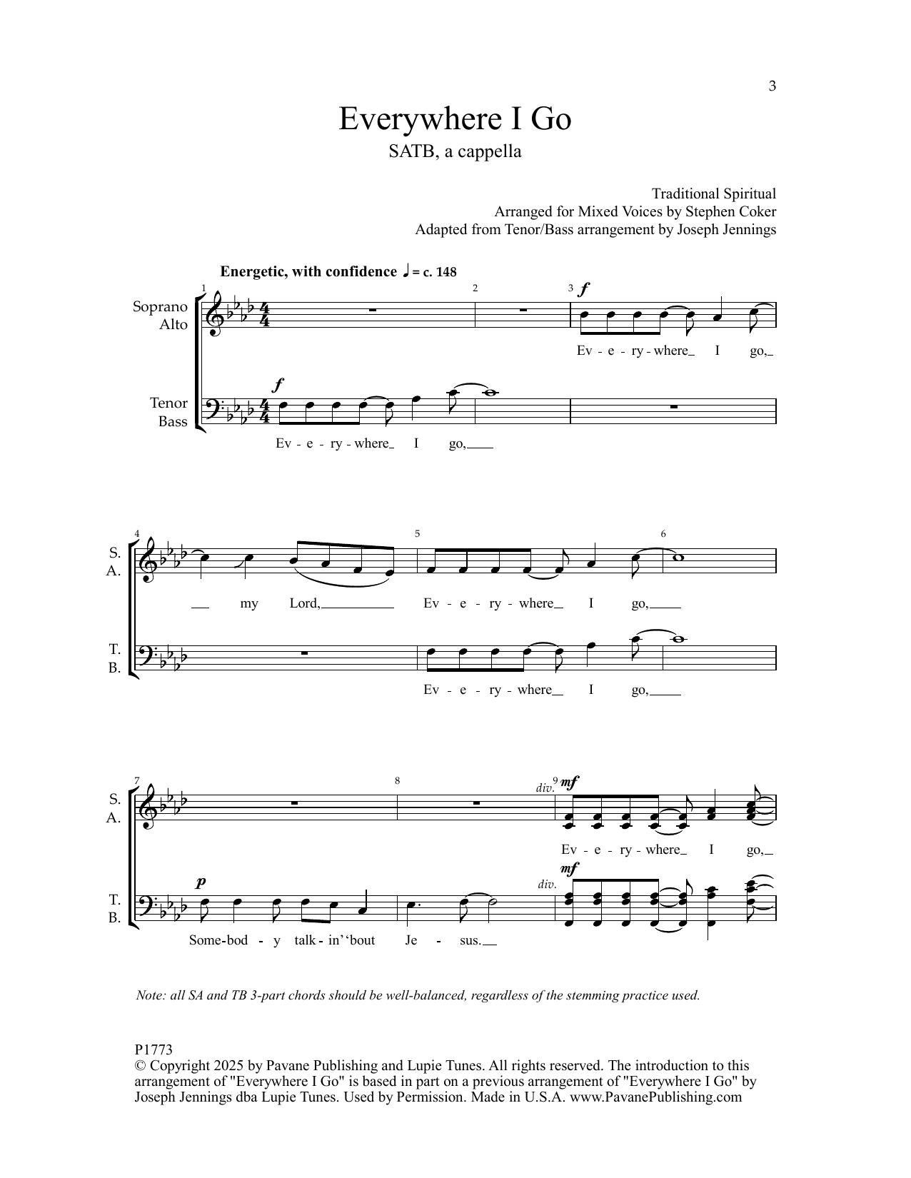 Traditional Spiritual Everywhere I Go (arr. Stephen Coker) Sheet Music Notes & Chords for SATB Choir - Download or Print PDF