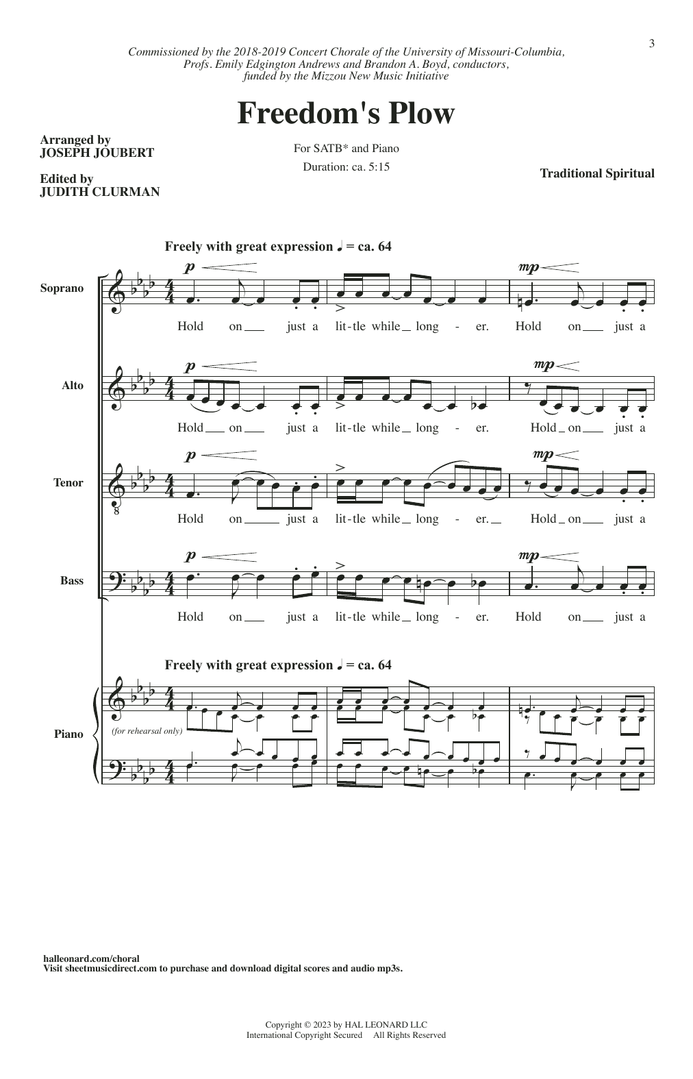 Traditional Spiritual Freedom's Plow (arr. Joseph Joubert) Sheet Music Notes & Chords for SATB Choir - Download or Print PDF