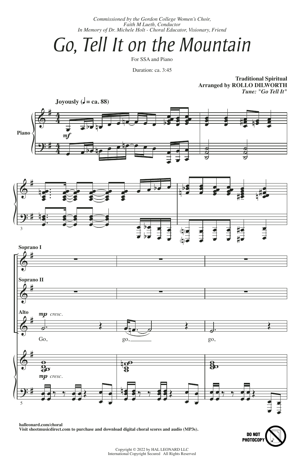 Traditional Spiritual Go, Tell It On The Mountain (arr. Rollo Dilworth) Sheet Music Notes & Chords for SSA Choir - Download or Print PDF