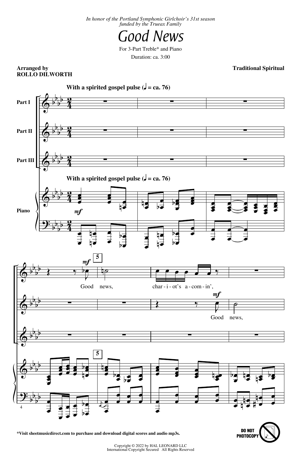 Traditional Spiritual Good News (arr. Rollo Dilworth) Sheet Music Notes & Chords for 3-Part Treble Choir - Download or Print PDF