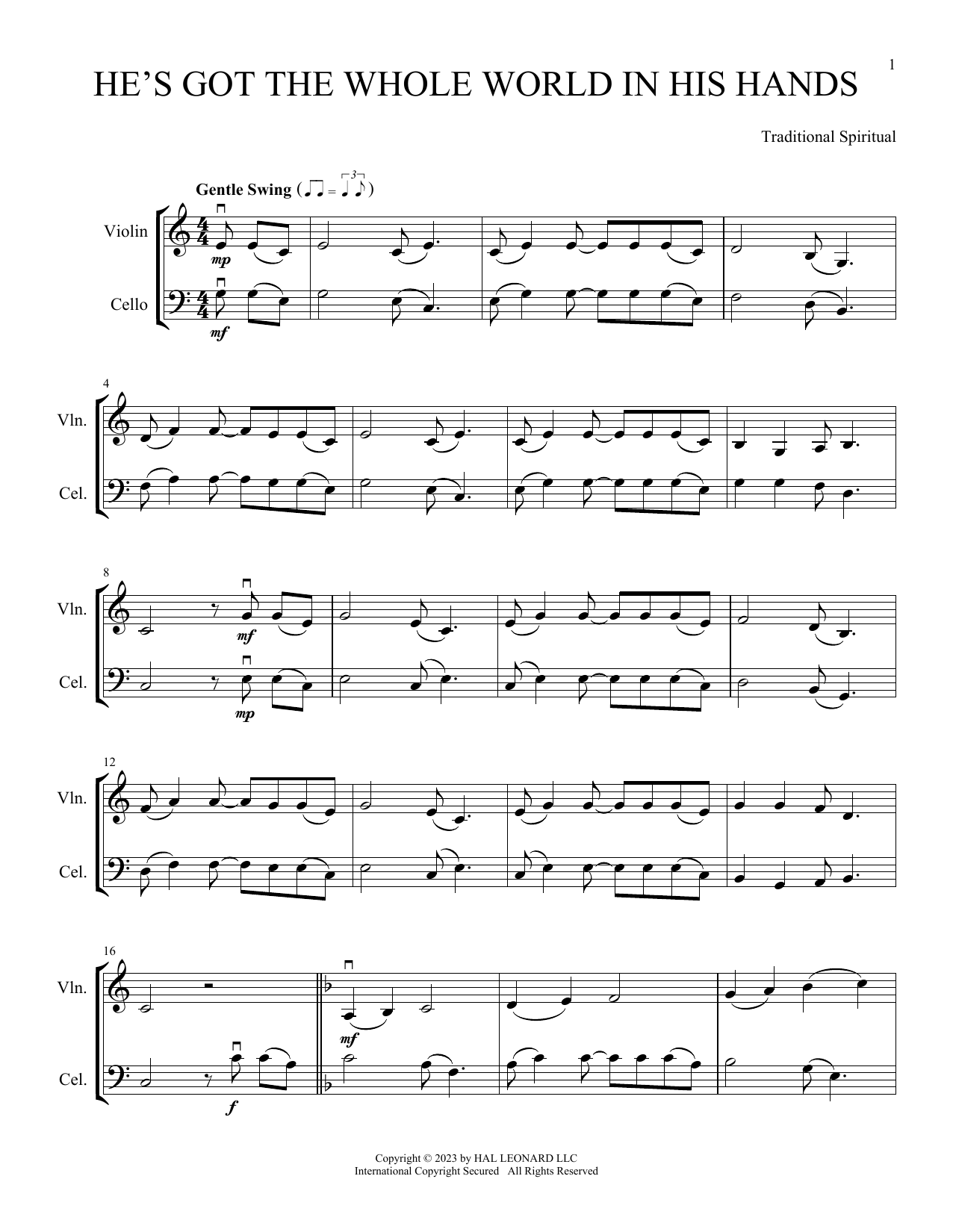 Traditional Spiritual He's Got The Whole World In His Hands (arr. Michelle Hynson) Sheet Music Notes & Chords for Instrumental Duet - Download or Print PDF