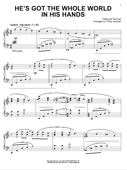 Traditional Spiritual He's Got The Whole World In His Hands Sheet Music Notes & Chords for Piano - Download or Print PDF