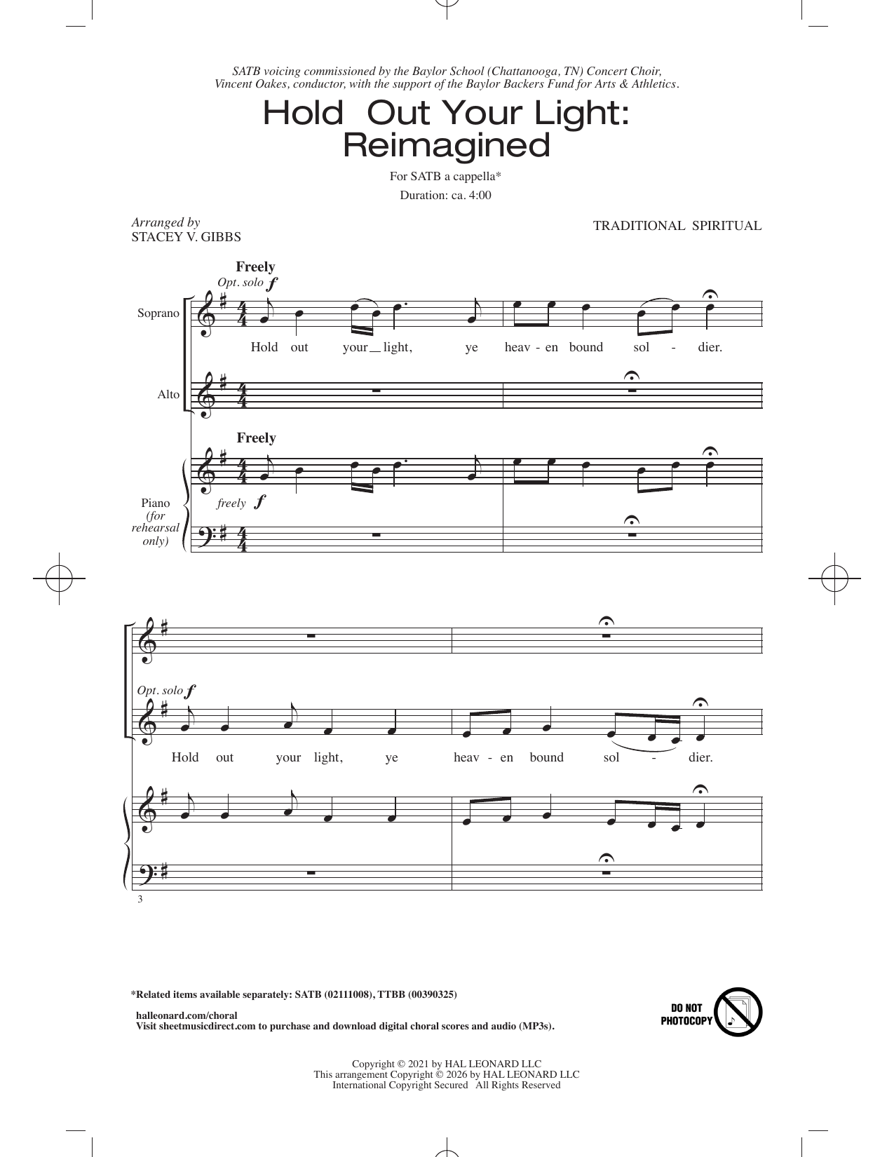 Traditional Spiritual Hold Out Your Light (arr. Stacey Gibbs) Sheet Music Notes & Chords for SATB Choir - Download or Print PDF