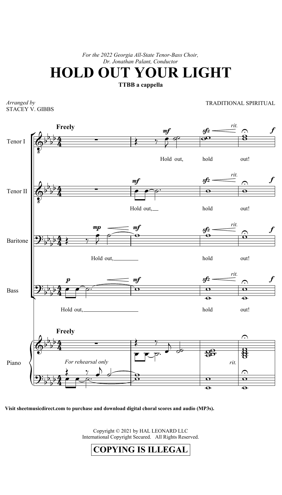 Traditional Spiritual Hold Out Your Light (arr. Stacey V. Gibbs) Sheet Music Notes & Chords for TTBB Choir - Download or Print PDF