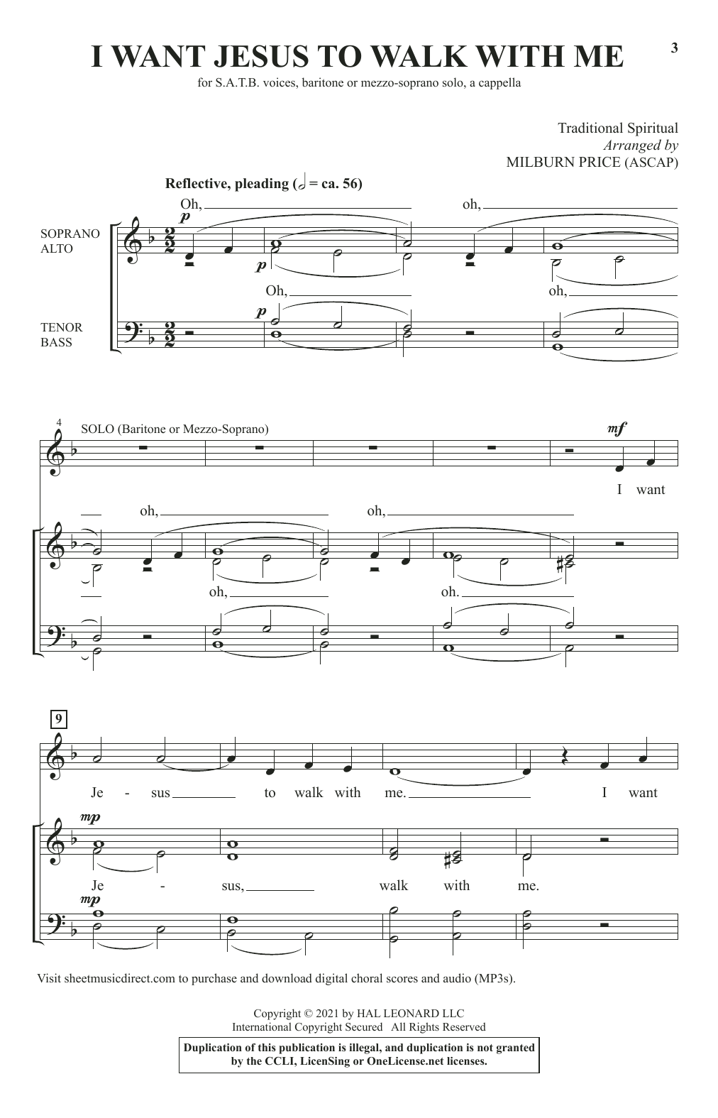Traditional Spiritual I Want Jesus To Walk With Me (arr. Milburn Price) Sheet Music Notes & Chords for SATB Choir - Download or Print PDF