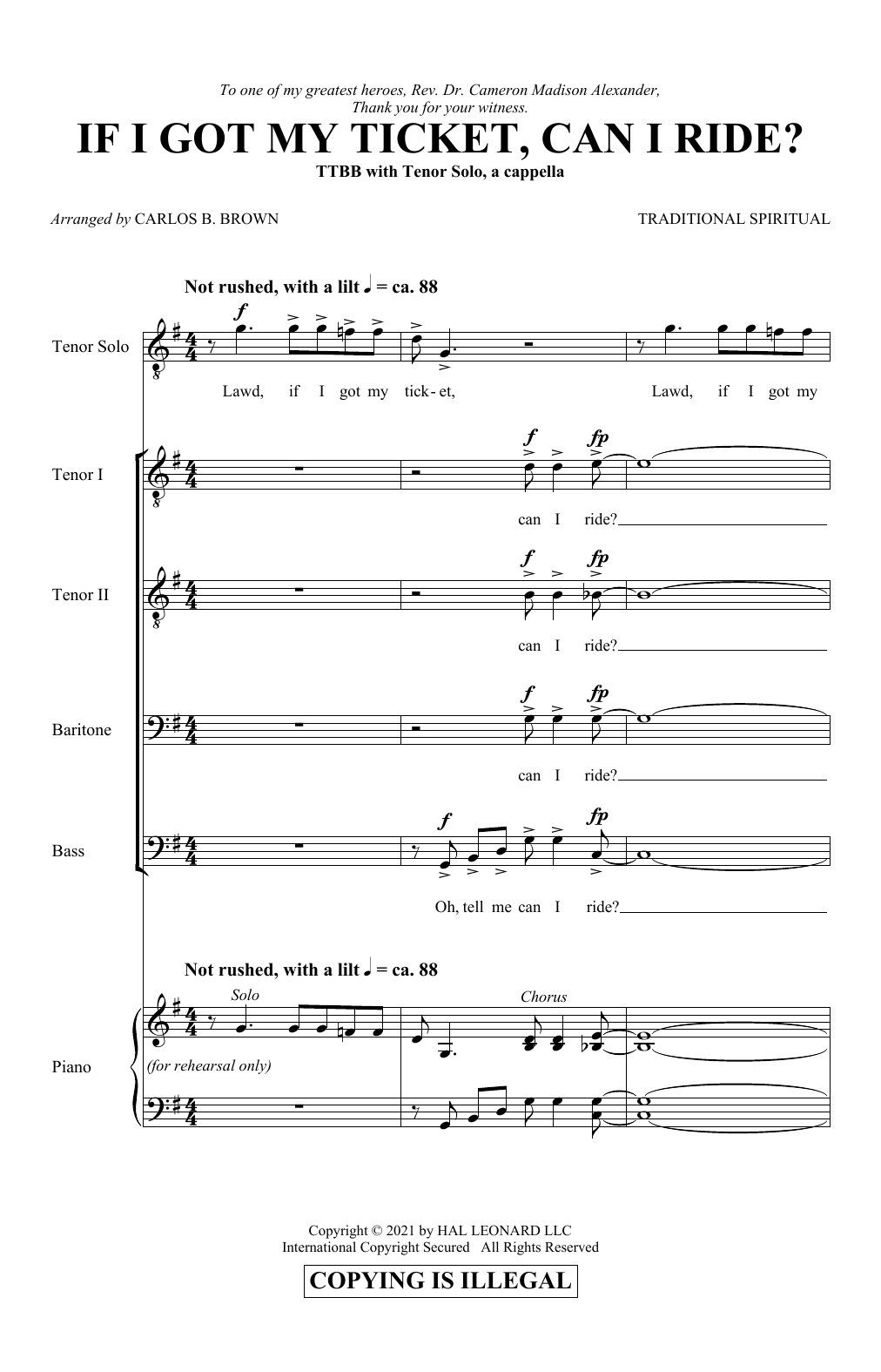Traditional Spiritual If I Got My Ticket, Can I Ride? (arr. Carlos B. Brown) Sheet Music Notes & Chords for TTBB Choir - Download or Print PDF