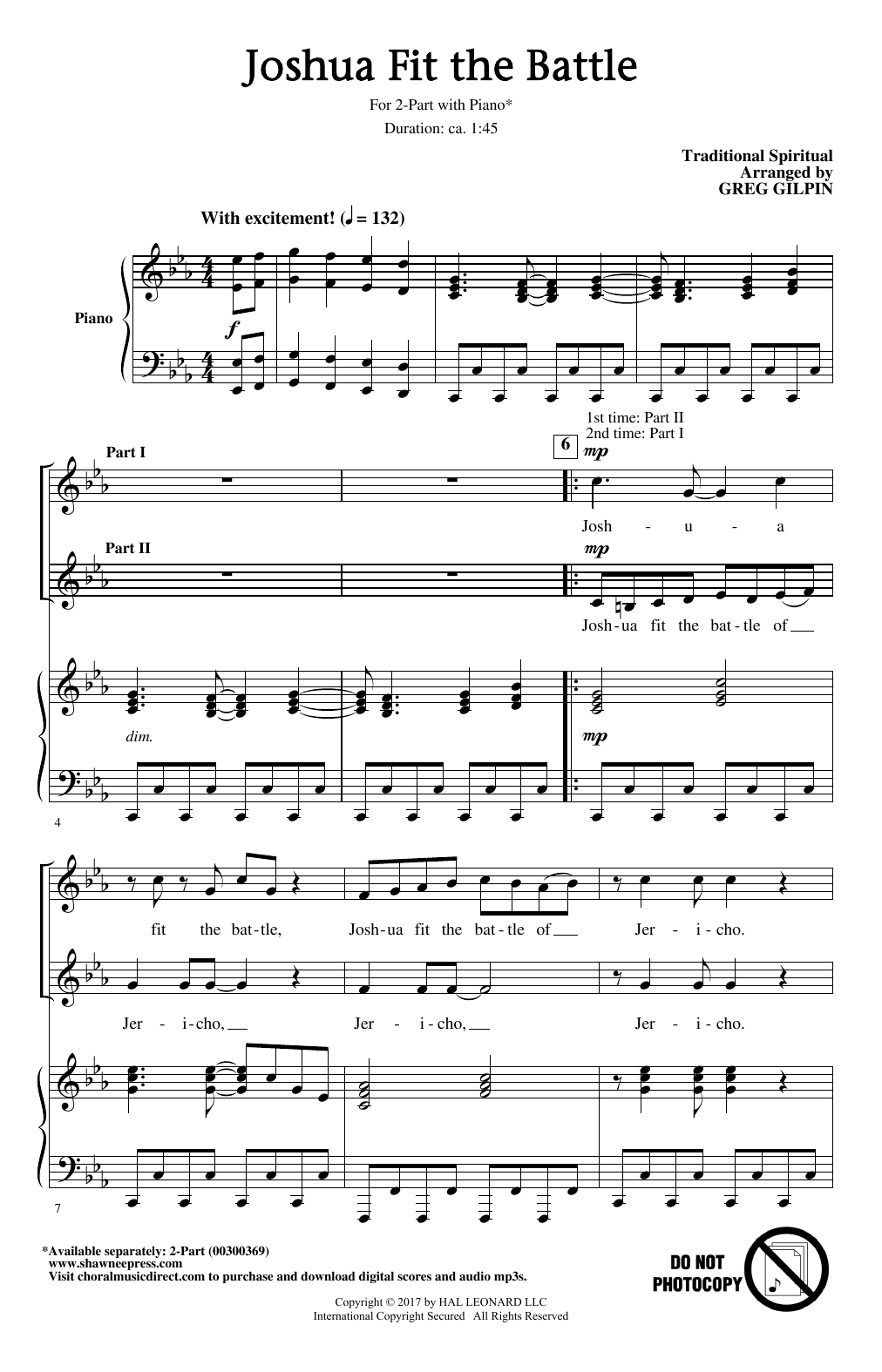 Traditional Spiritual Joshua Fit The Battle (arr. Greg Gilpin) Sheet Music Notes & Chords for 2-Part Choir - Download or Print PDF