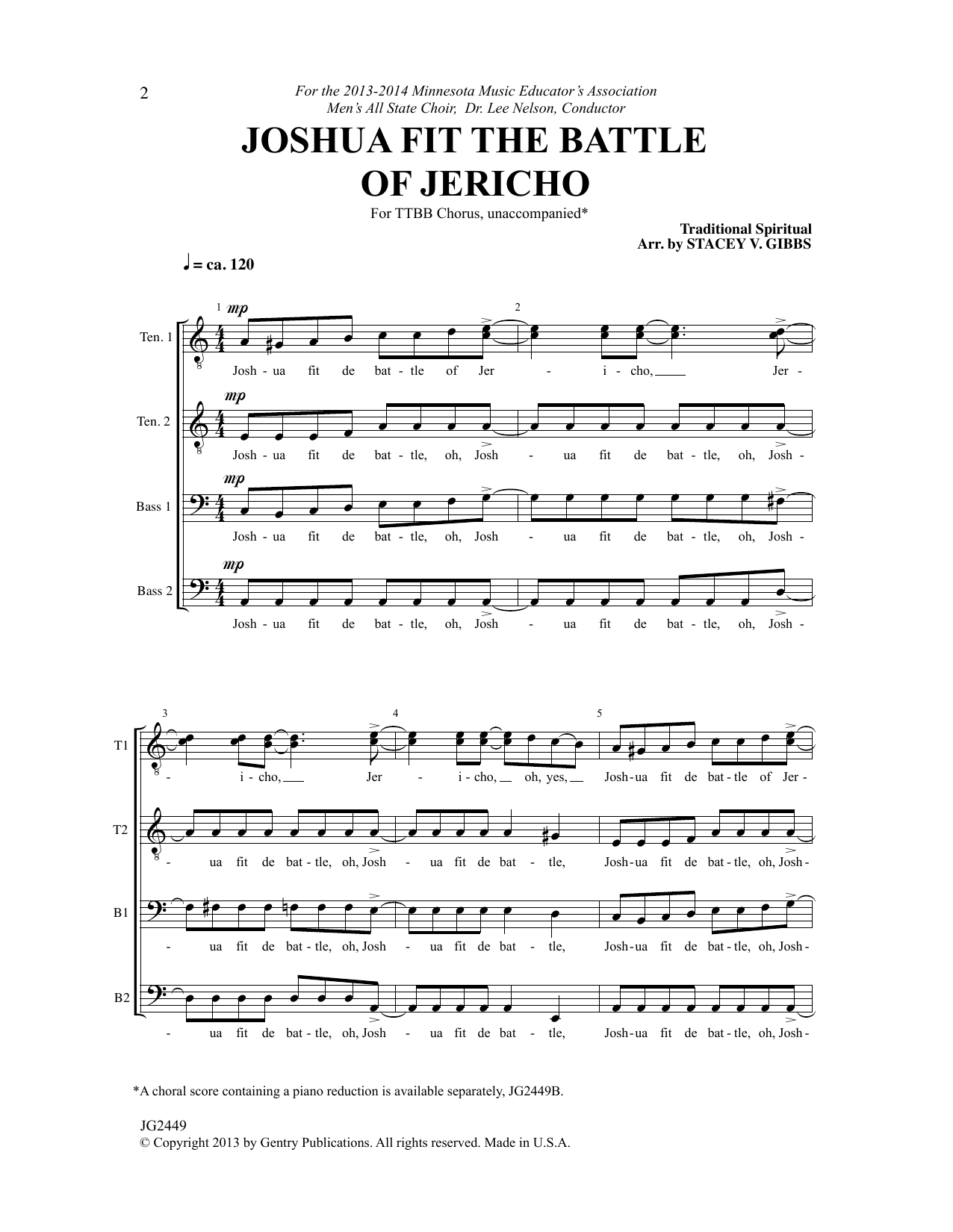 Traditional Spiritual Joshua Fit The Battle Of Jericho (arr. Stacey V. Gibbs) Sheet Music Notes & Chords for TTBB Choir - Download or Print PDF