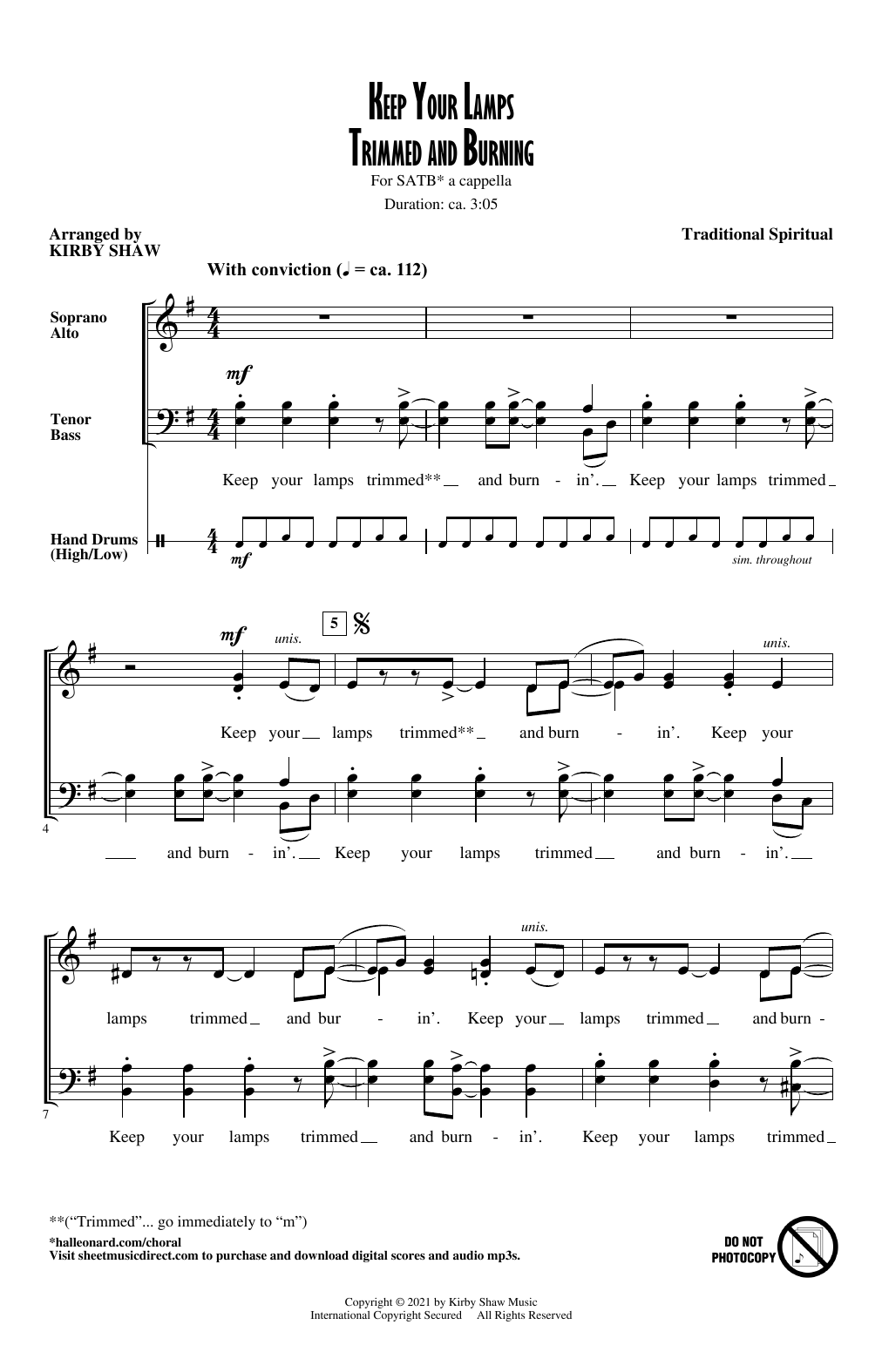 Traditional Spiritual Keep Your Lamps Trimmed And Burning (arr. Kirby Shaw) Sheet Music Notes & Chords for SATB Choir - Download or Print PDF