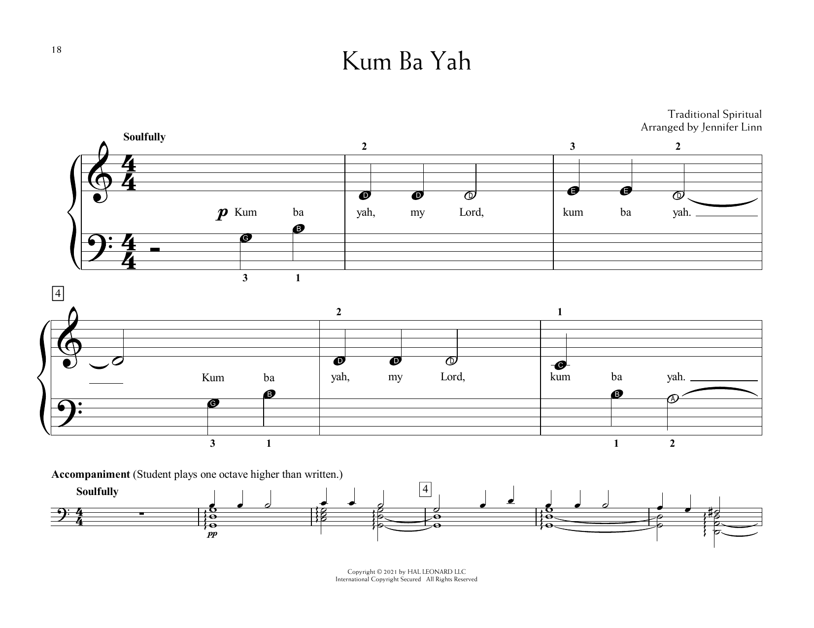 Traditional Spiritual Kum Ba Yah (arr. Jennifer Linn) Sheet Music Notes & Chords for Educational Piano - Download or Print PDF