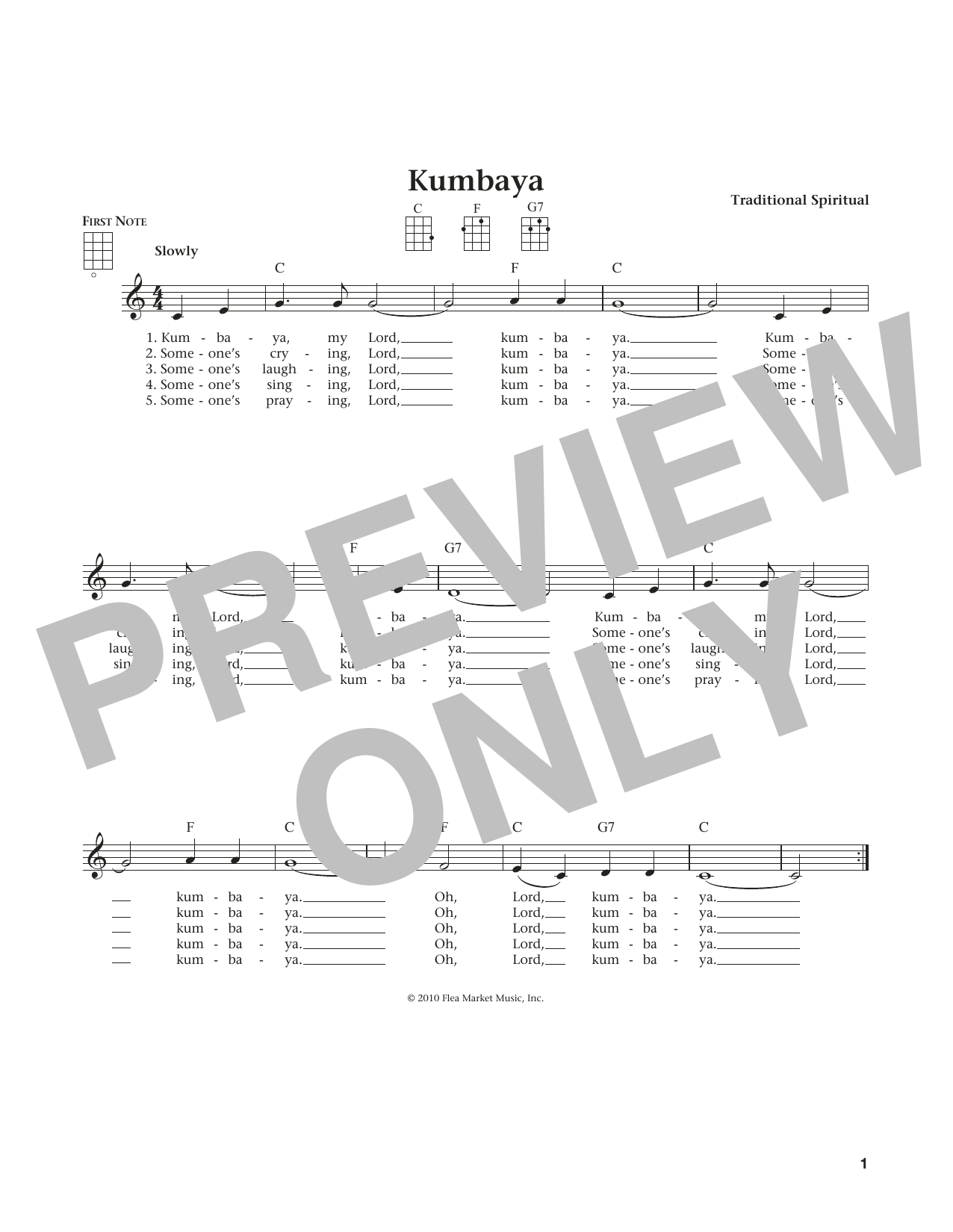 Traditional Spiritual Kum Ba Yah (from The Daily Ukulele) (arr. Liz and Jim Beloff) Sheet Music Notes & Chords for Ukulele - Download or Print PDF