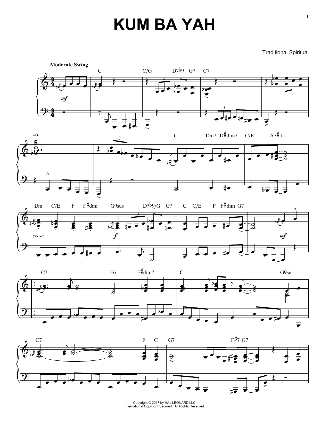 Traditional Spiritual Kum Ba Yah [Jazz version] Sheet Music Notes & Chords for Piano - Download or Print PDF