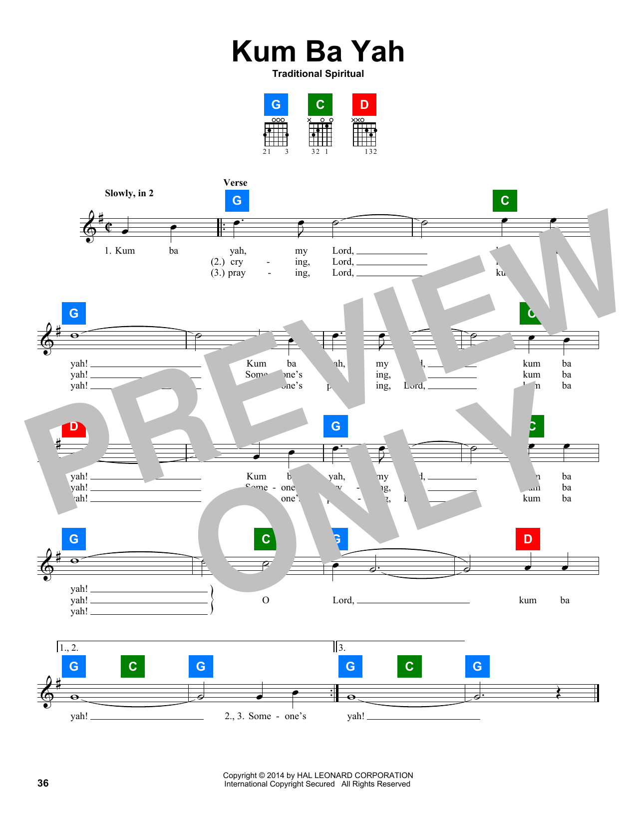 Traditional Spiritual Kum Ba Yah Sheet Music Notes & Chords for Chord Buddy - Download or Print PDF