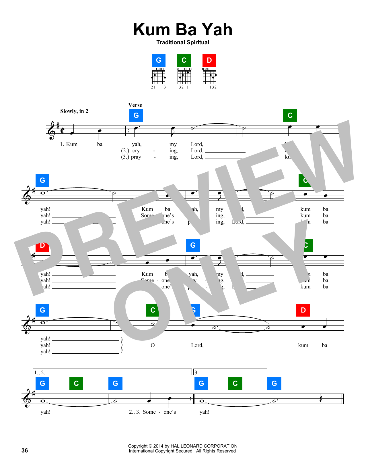 Traditional Spiritual Kum Ba Yah Sheet Music Notes & Chords for Easy Piano - Download or Print PDF