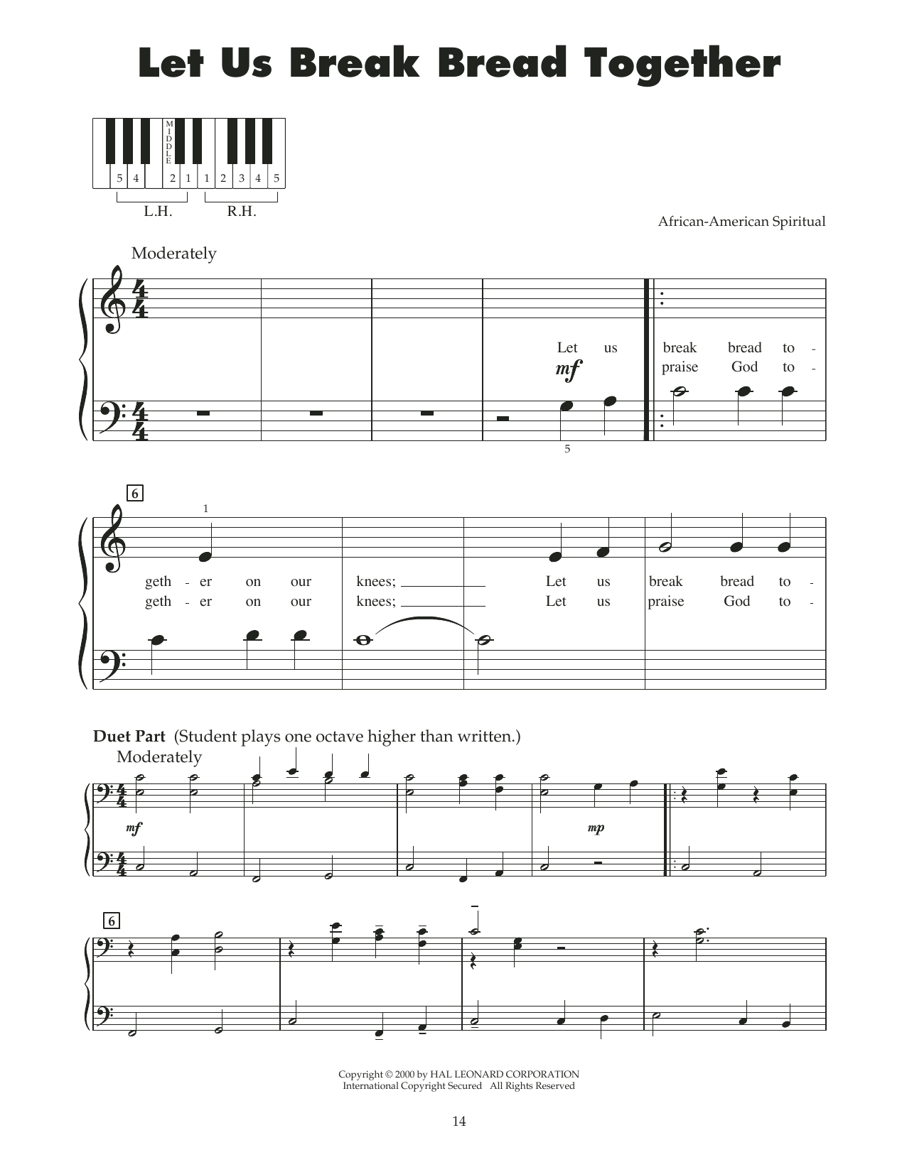 Traditional Spiritual Let Us Break Bread Together (arr. Carol Klose) Sheet Music Notes & Chords for 5-Finger Piano - Download or Print PDF