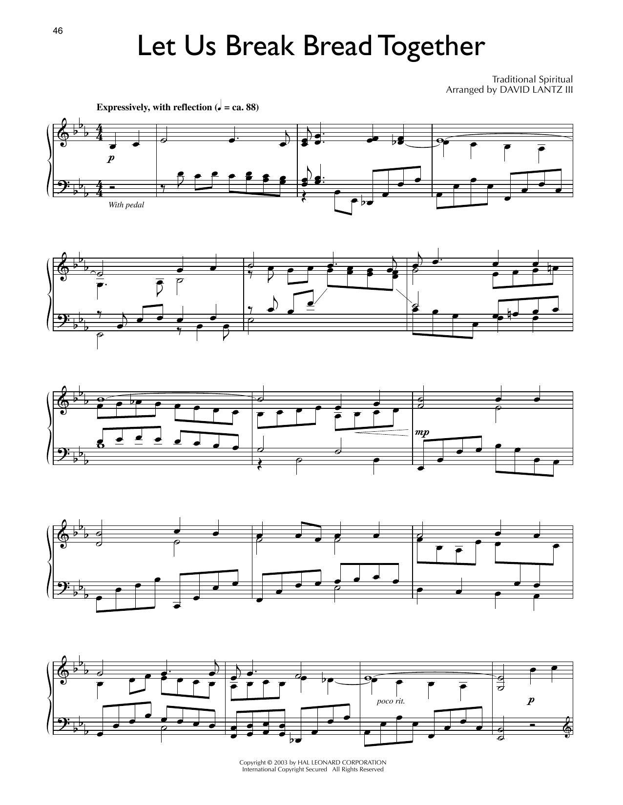 Traditional Spiritual Let Us Break Bread Together (arr. David Lantz III) Sheet Music Notes & Chords for Piano Solo - Download or Print PDF