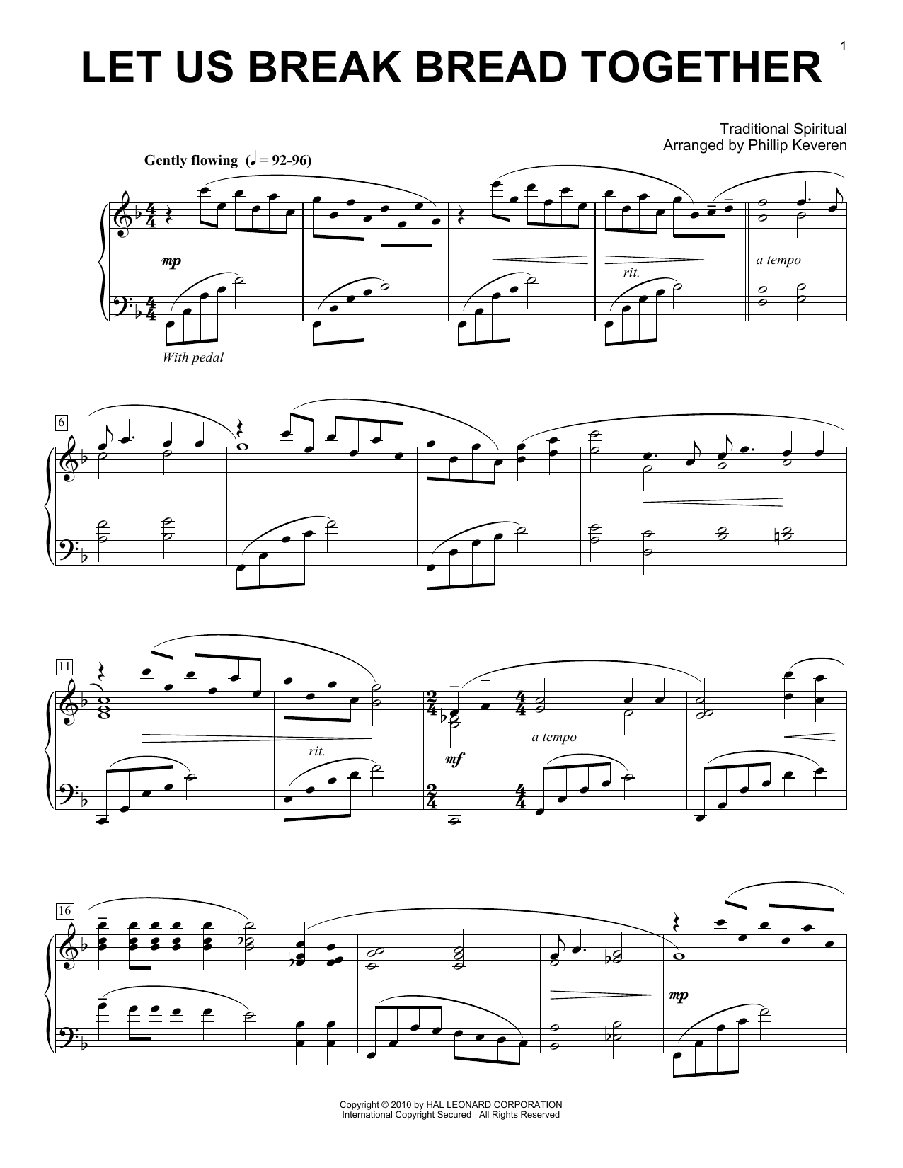 Traditional Spiritual Let Us Break Bread Together Sheet Music Notes & Chords for Piano - Download or Print PDF