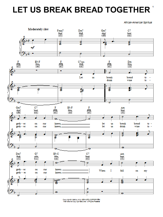 Traditional Spiritual Let Us Break Bread Together Sheet Music Notes & Chords for Piano - Download or Print PDF
