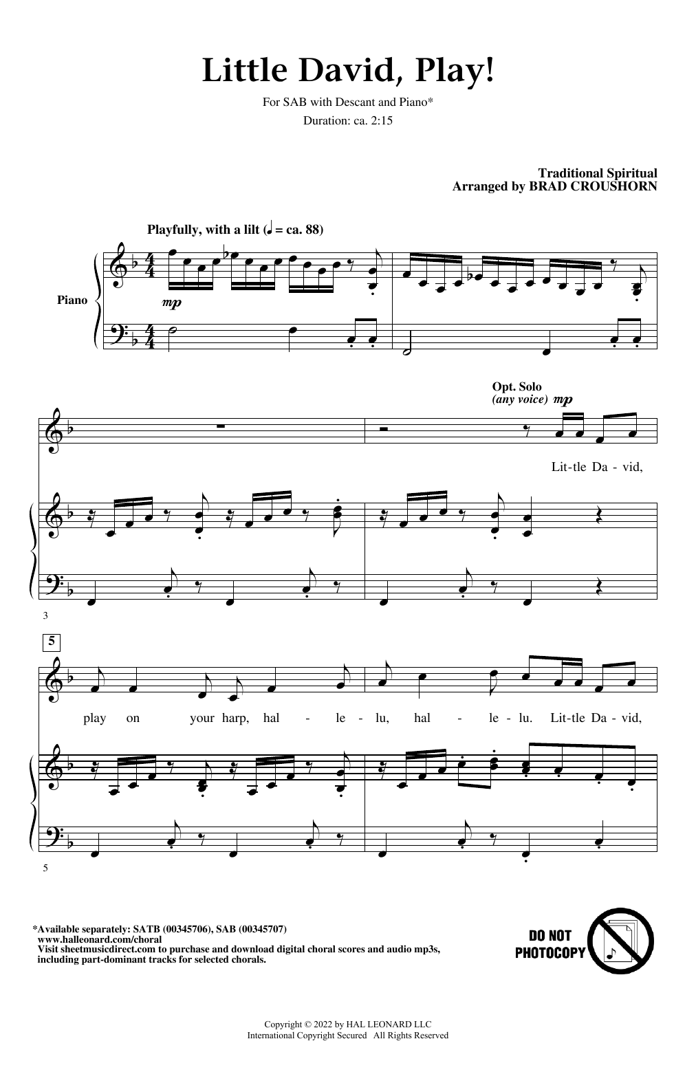 Traditional Spiritual Little David, Play! (arr. Brad Croushorn) Sheet Music Notes & Chords for SAB Choir - Download or Print PDF