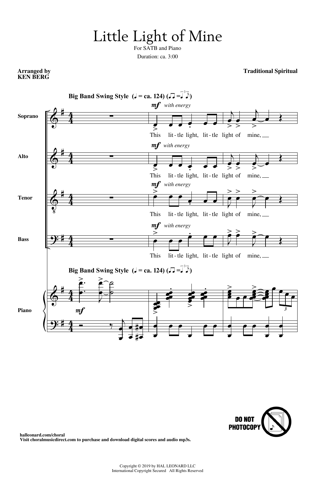 Traditional Spiritual Little Light Of Mine (arr. Ken Berg) Sheet Music Notes & Chords for SATB Choir - Download or Print PDF