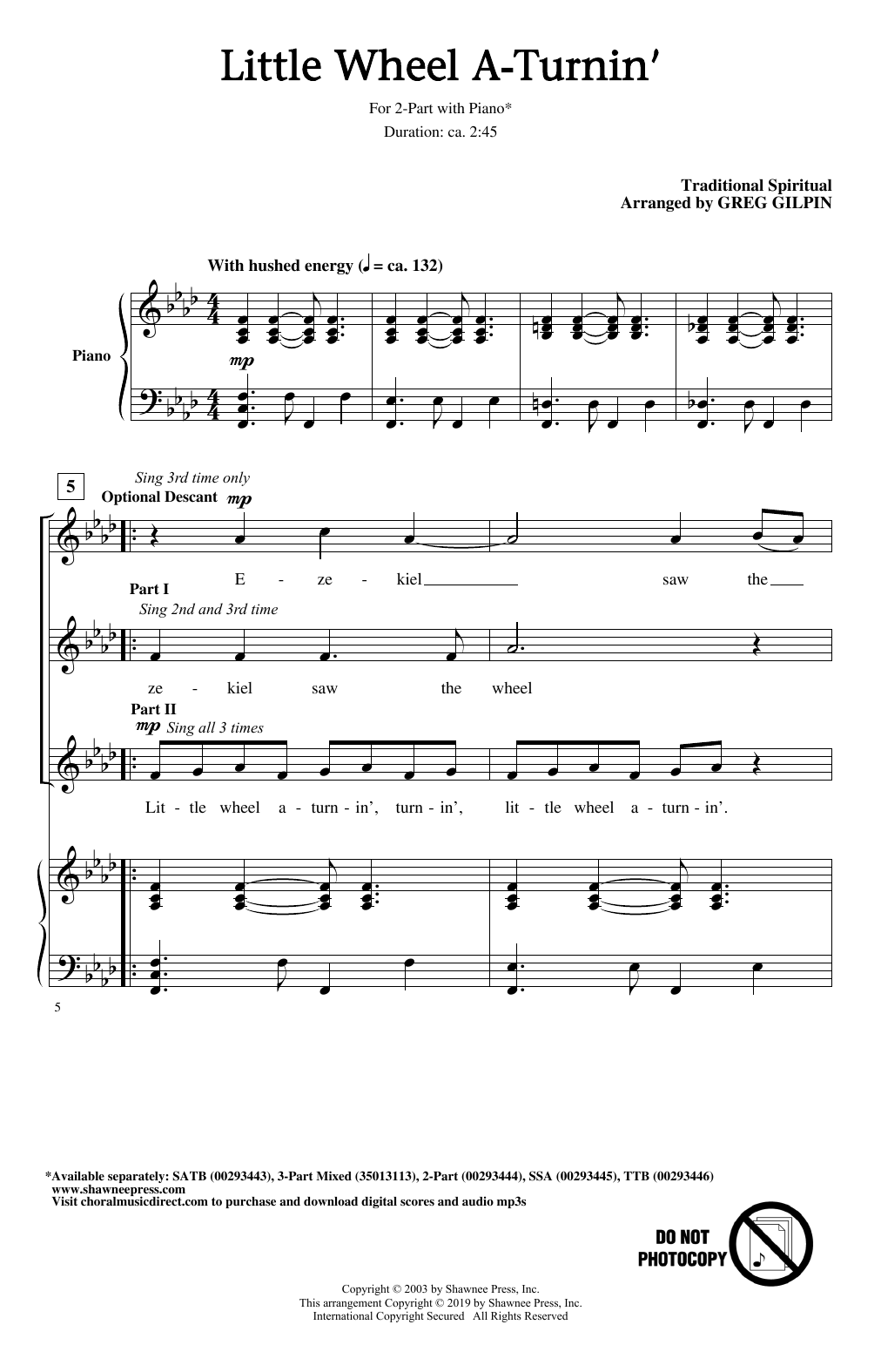 Traditional Spiritual Little Wheel A-Turnin' (arr. Greg Gilpin) Sheet Music Notes & Chords for 2-Part Choir - Download or Print PDF