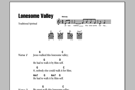 Traditional Spiritual Lonesome Valley Sheet Music Notes & Chords for Lyrics & Chords - Download or Print PDF